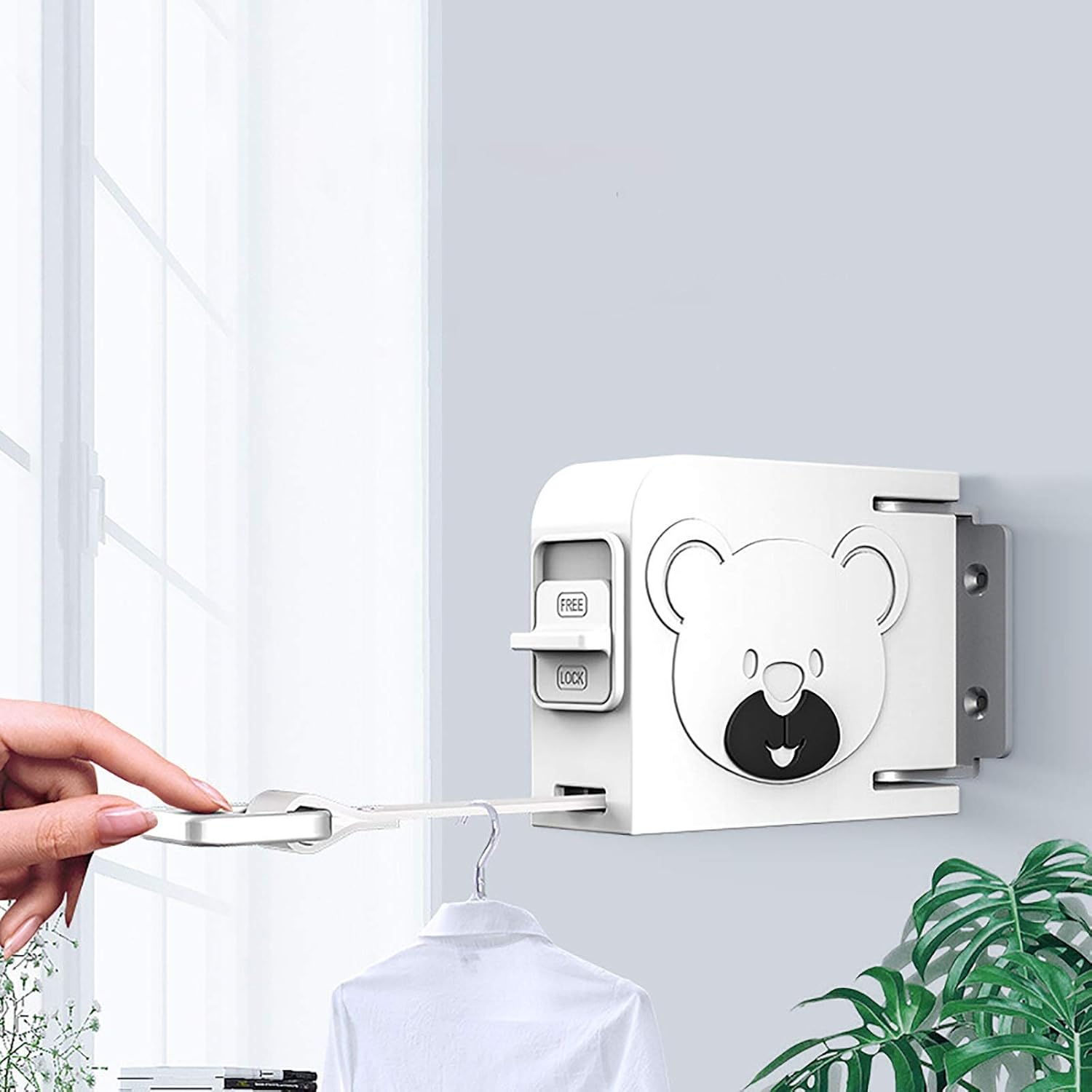 Retractable Clothesline Invisible Clothesline Without Perforation Shrink Drying Rack Balcony for Bathroom, Laundry, Hotel(White)