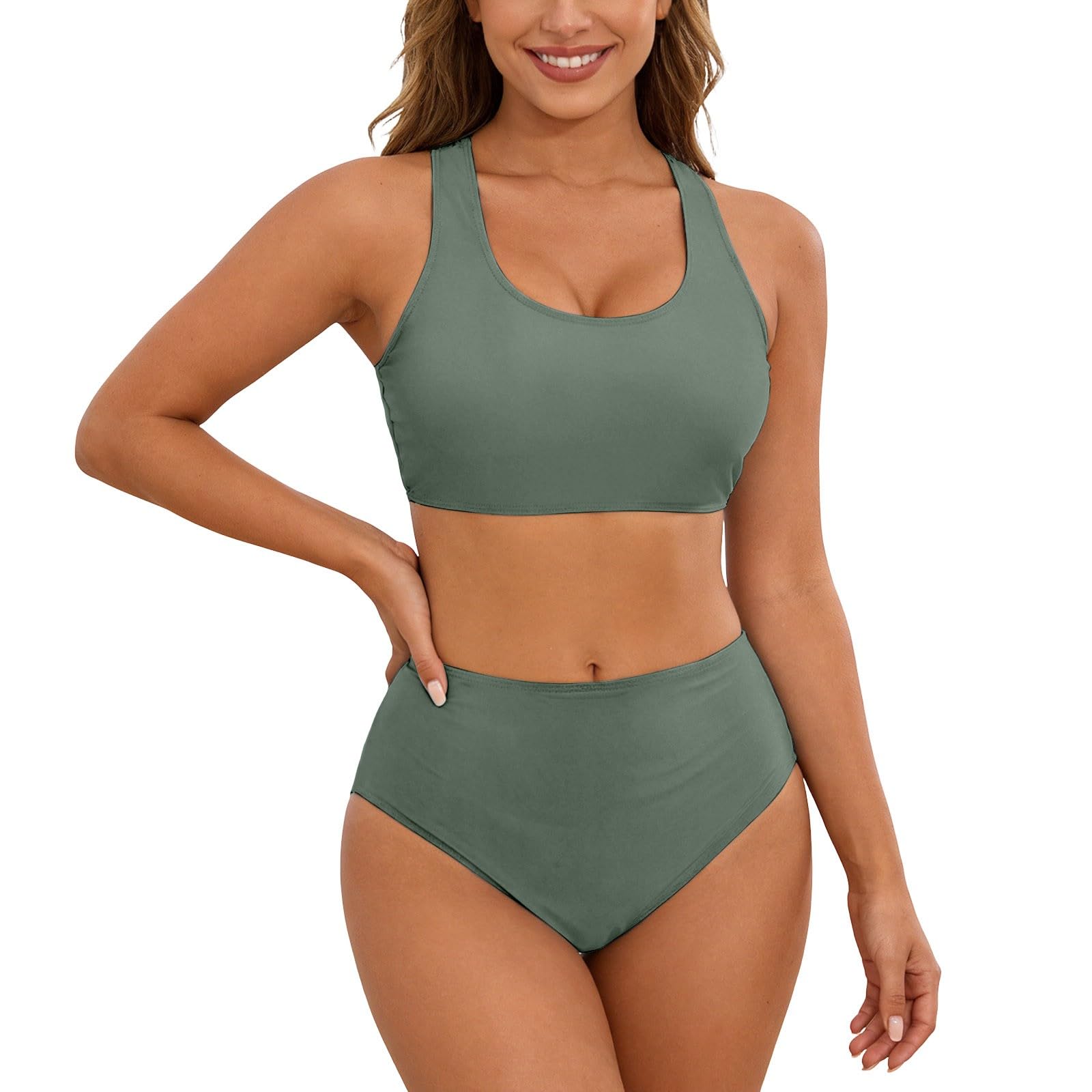 Maillot De Bain Femme 2 Pieces Taille Haute Bikini Push Up Rembourré Gainant Ventre Plat Maillots de Bain Sexy Cache Ventre D'Été Plage Classique Deux Pièce Ensemble Swimwear Beachwear
