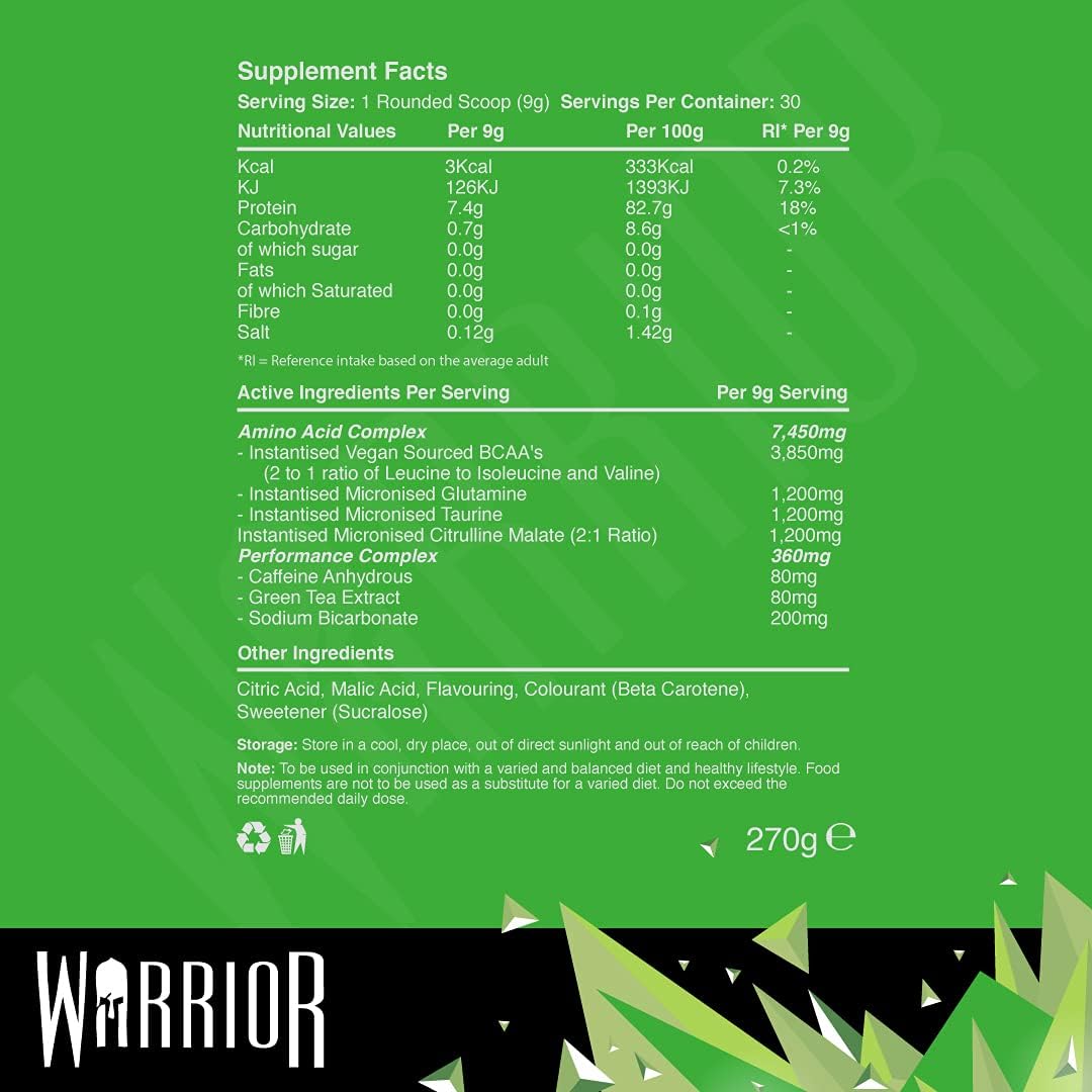 Warrior Amino Blast BCAA Powder 270g, Fruit Salad Flavour, BCAA Supplement for Muscle Recovery Energy, Endurance, Hydration - Image 3