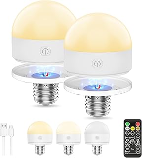 Suright Lâmpada Recarregável USB Com Comando à Distância, Lâmpada LED E27 3 Cores Regulável com Bateria, Luz LED Recarregável com Temporizador, Luz sem Electricidade Removível para Casa e Exterior 2
