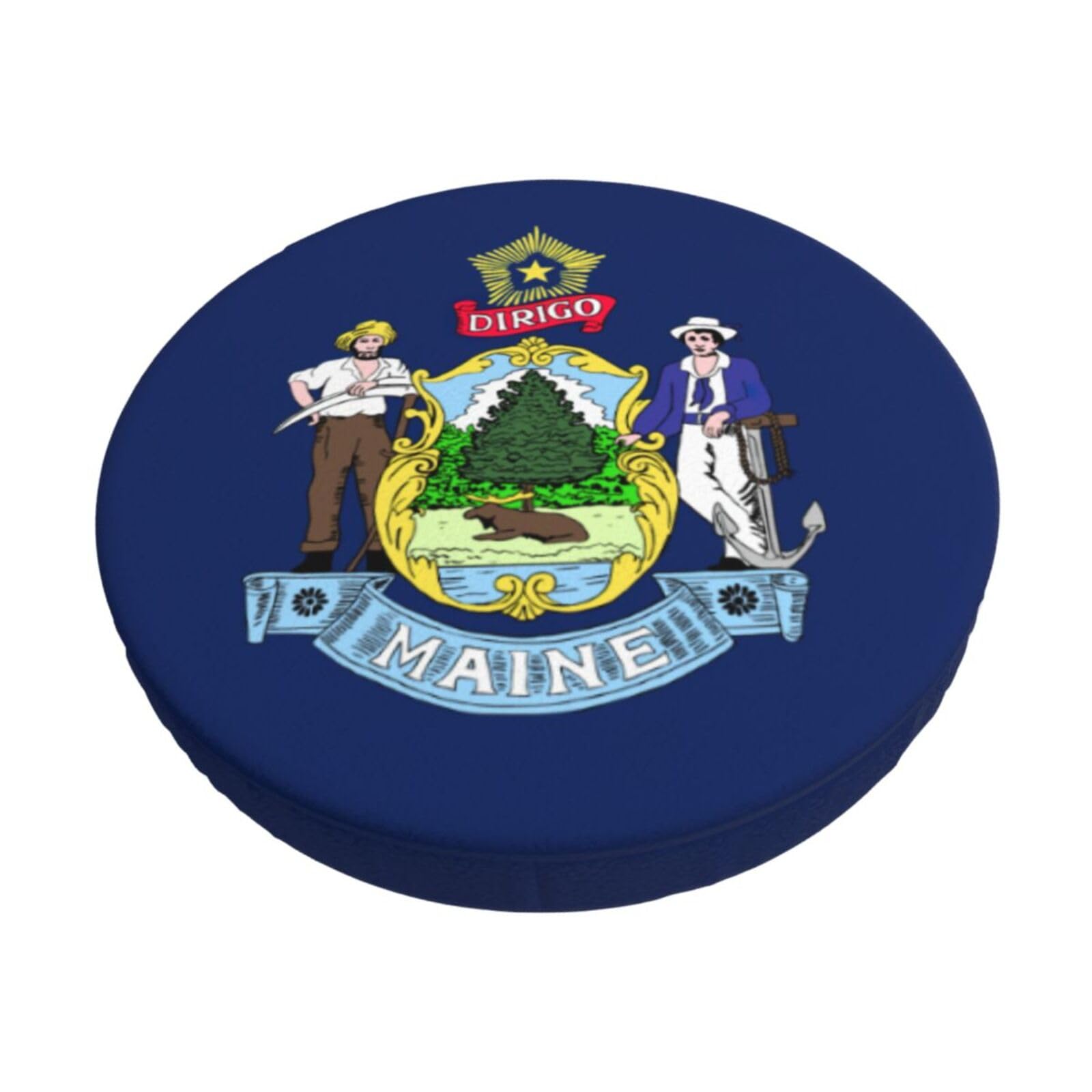 ACVnbm Maine State Flag Print Round Bar Chair Cushion Cover, Elastic Chair Protector For Kitchen Bar Dining