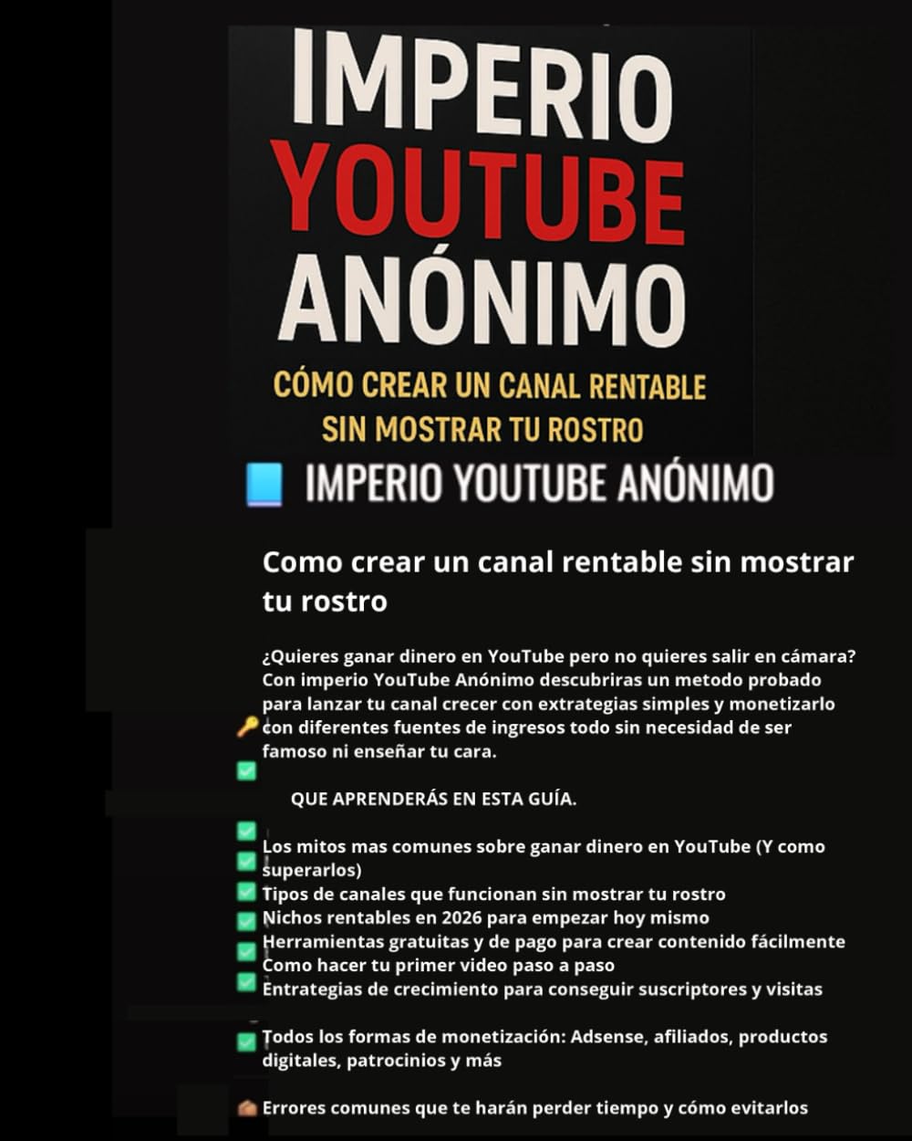 Imperio YouTube Anónimo: La guía definitiva para crear un canal rentable sin mostrar tu rostro