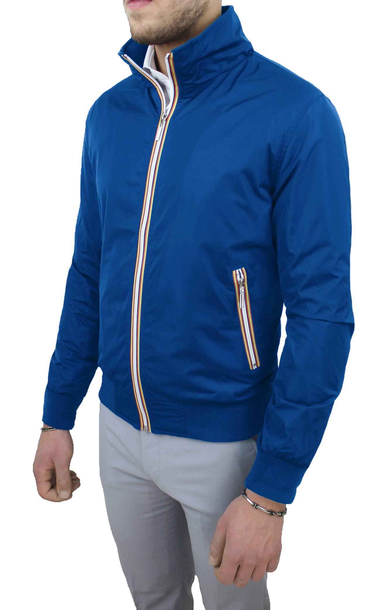 Evoga Giubbotto Giacca Uomo Codice Articolo 392115 Primavera Estate Slim Fit Tecnico Impermeabile Cerniera Manica Lunga Tasche Laterali con Zip Foderato Interno