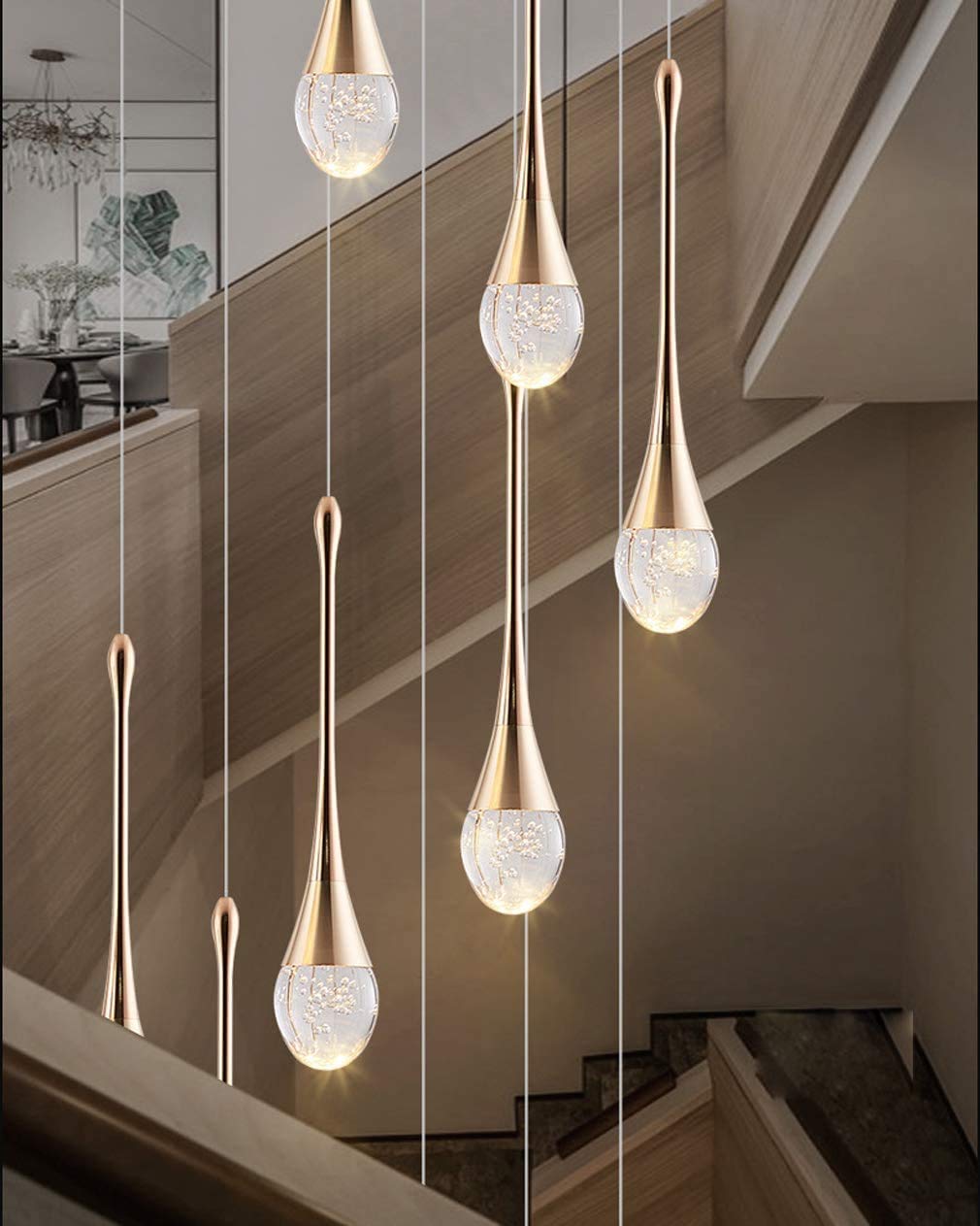 Żyrandol LED Schody Nowoczesna Kropla Wody Lampa Wisząca do Willi Duplex Schody Długa Lampa Wisząca