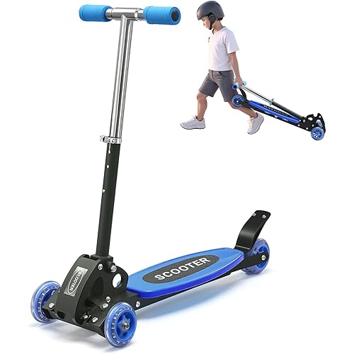 3 Wheel Scooters for Kids 2-5 Years, 4 Adjustable Heights Foldable Metal Toddler Scooter for Boys Girls Up to 120 lbs, Lean-to-Steer, Dual Rear Brake Widen Anti-Slip Deck
