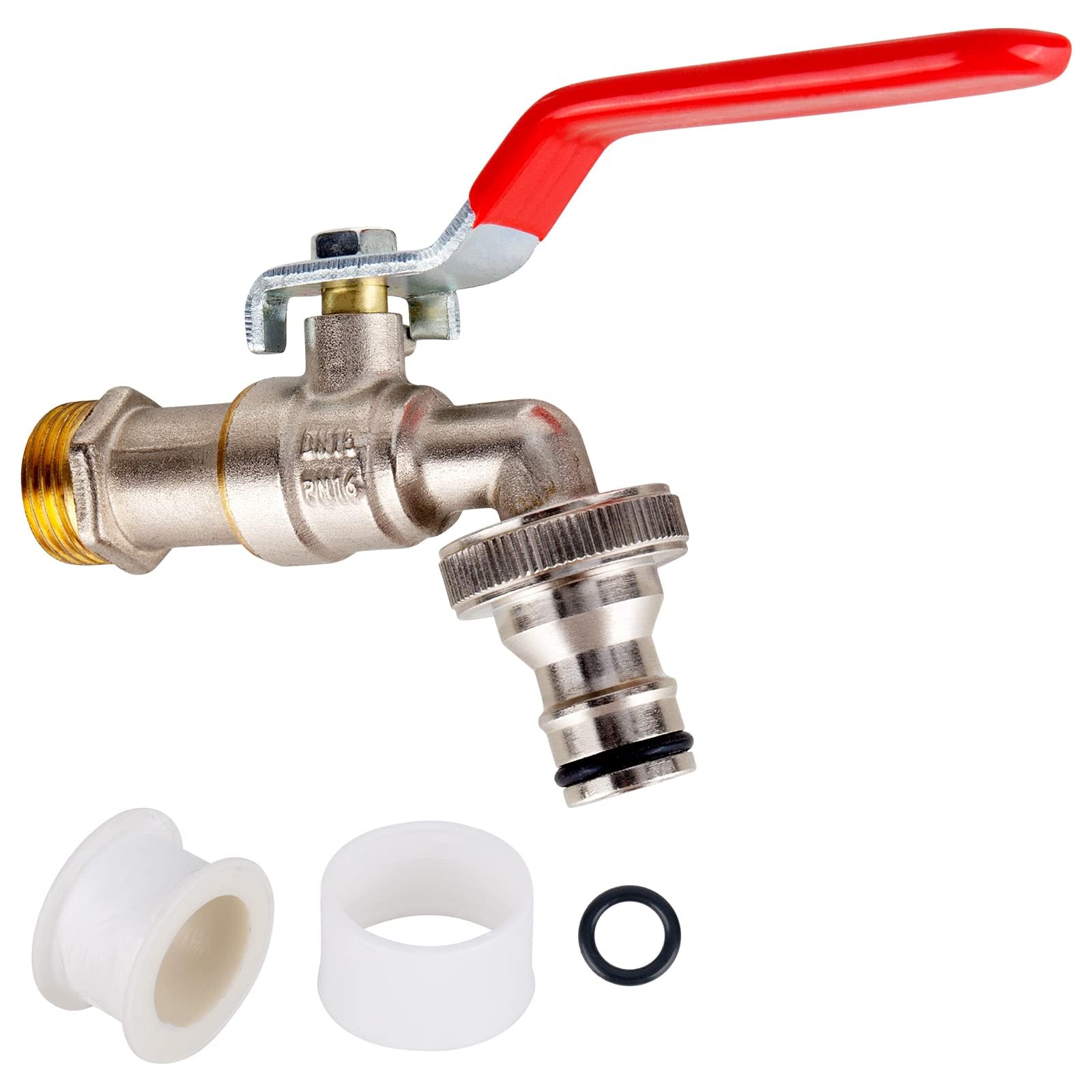 Jnomove Red Bibcock Output Garden Tap 1/2 Inch Brass Water Faucet Rust And Frost Proof Outdoor Water Faucet For Garden With 2 * Free Hose Connectors, 1X Roll Sealing Tape,For Rain Barrels And Storage Tanks