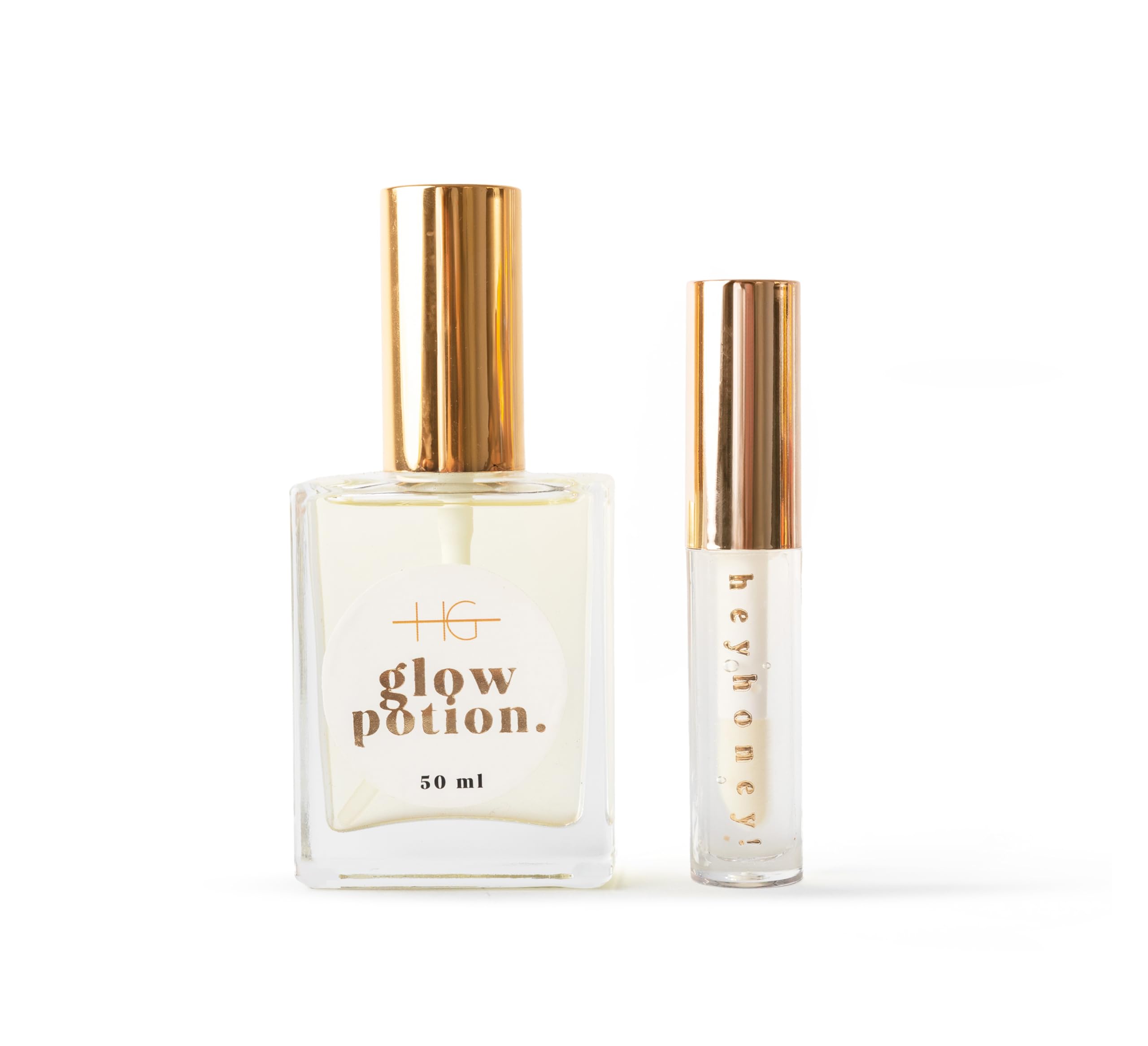 Hydrating Glow Duo – Glow Potion uniwersalny suchy olejek (50 ml) + HeyHoney Lip Plumping & odżywczy Serum (10 ml) – pielęgnacja twarzy, ciała, włosów i ust