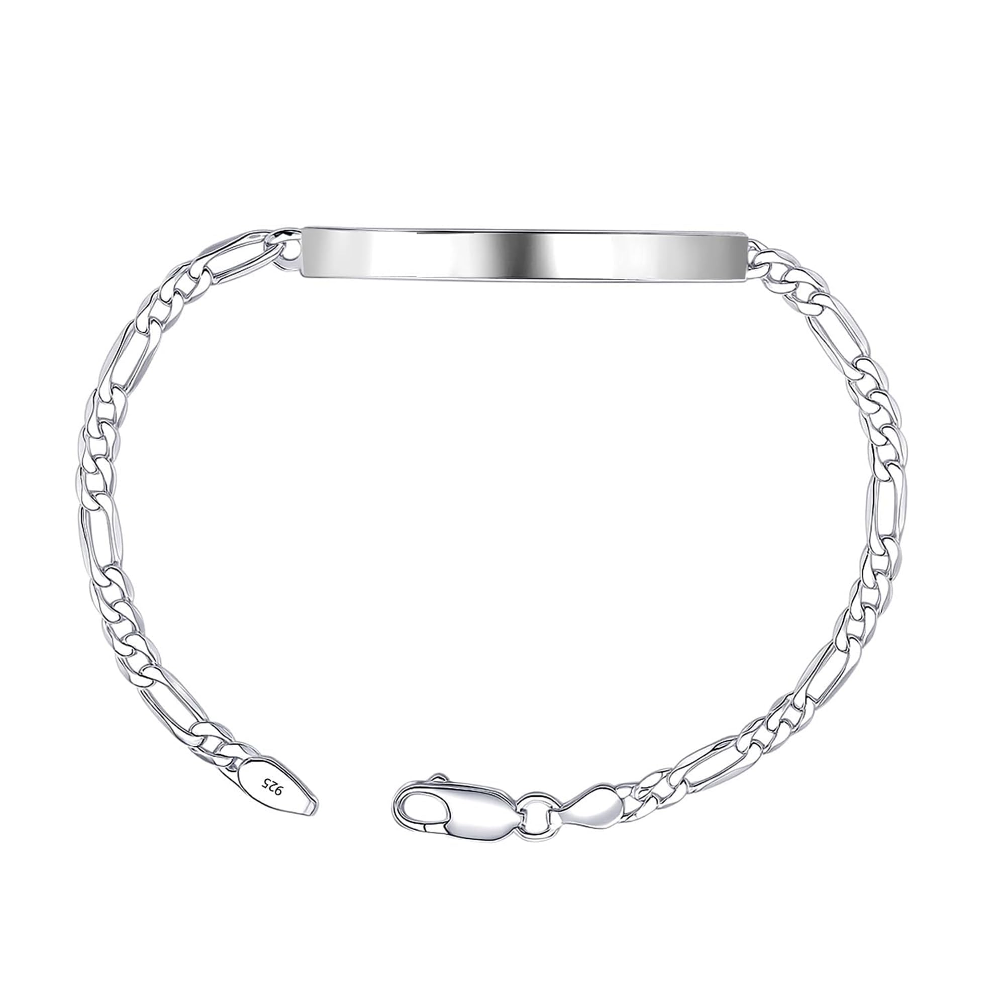 925 Sterling Silver Men’s ID Bracelets for Men | 4MM Figaro Link Chain Bar Bracelet | Men's Classic Silver Identification Chain Jewelry Gift for Him, (7.5, 8, 8.5, 9 Inches)-image-40