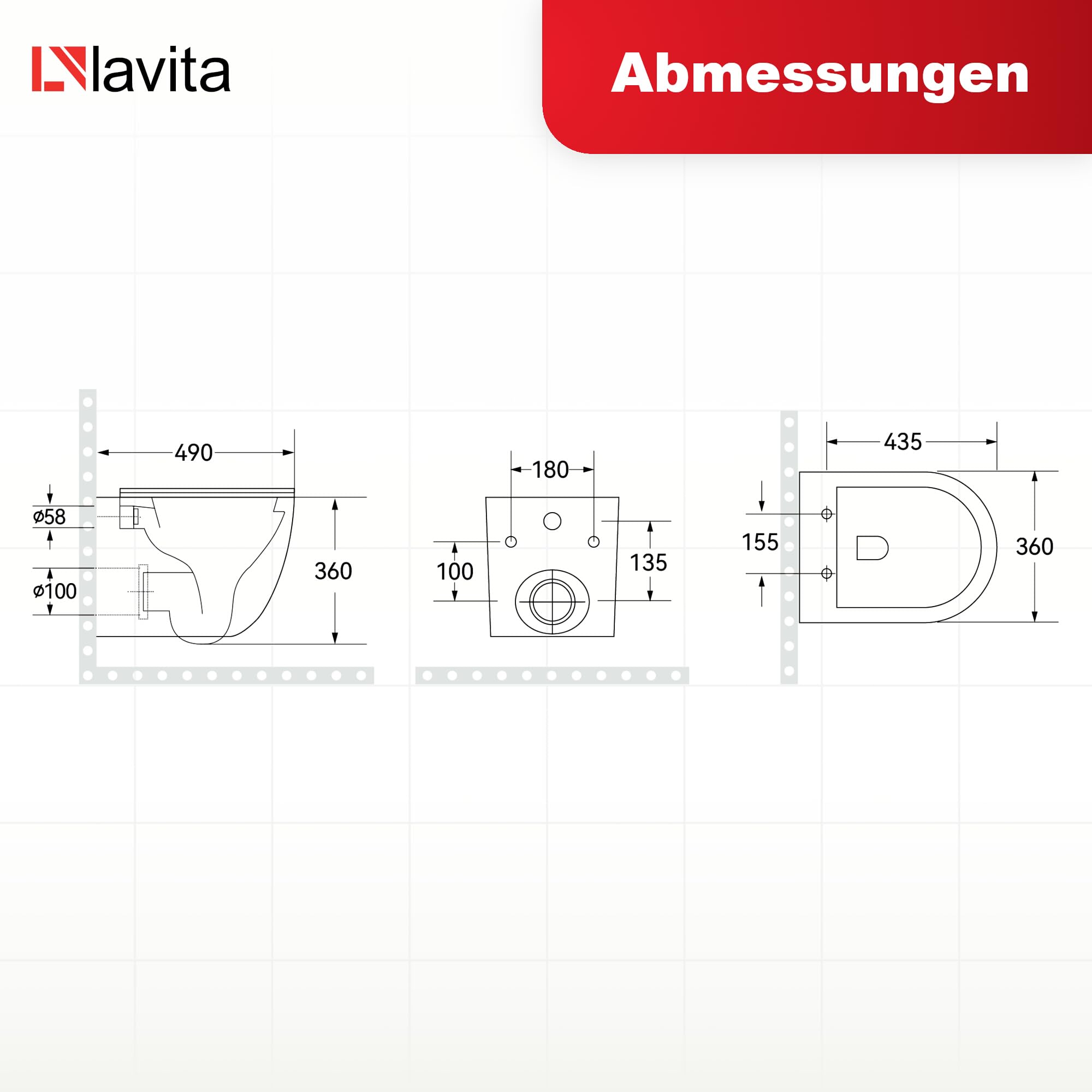 LAVITA Wand-WC Viva Hänge Toilette WC Sitz Toilettendeckel mit Absenkautomatik & Metallscharniere Toiletten Spülrandlos Hängend Spülsystem TORNADO 2.0 Toilettenbecken Weißer Glanz