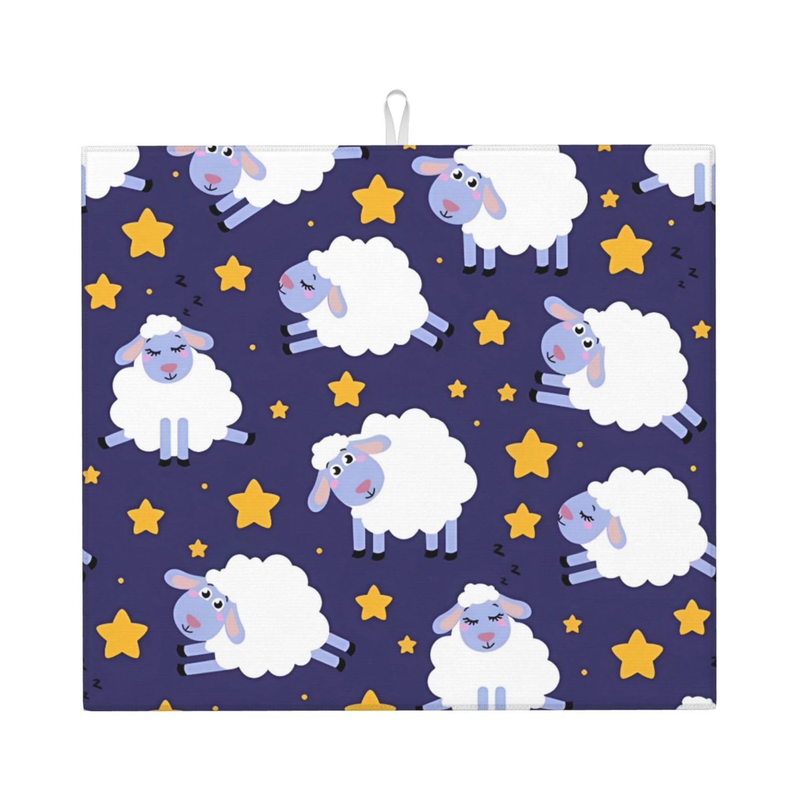 YYHHAOFA Sheep Prints Kitchen Drying Mat – Highly Absorbent Microfiber Throw, Non-Slip Counter Cover for Dishes, Fade-Resistant Print & Appliance Protection
