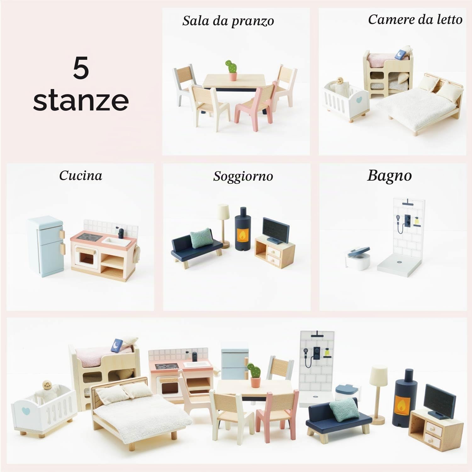 Le Toy Van - Wooden Dolls House Full Starter Furniture & Accessories Play Set for Dolls Houses, Dolls House Furniture Sets - Ages 3+