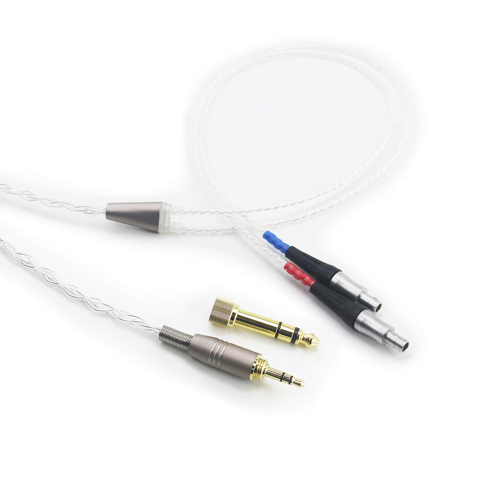 Cavo di ricambio audio di aggiornamento placcato argento, compatibile con cuffie Sennheiser HD800, HD800S e HD820 con connettore da 3,5 mm 1/8" e adattatore da 6,3 mm 1/4"