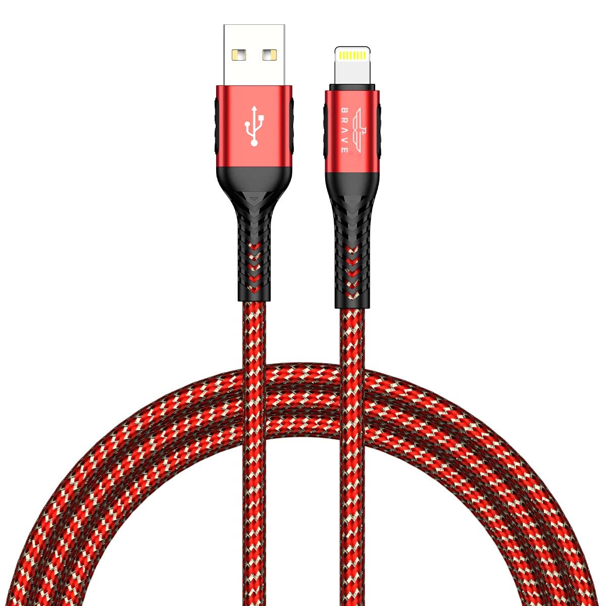 BRAVE30W USB to Lightning Nylon Braided Data Cable 3.1A Fast Charging Charger for iPhone 14 Pro Max, iPhone 13 12 11 Pro Max Mini XS Plus 1.2m (Red)
