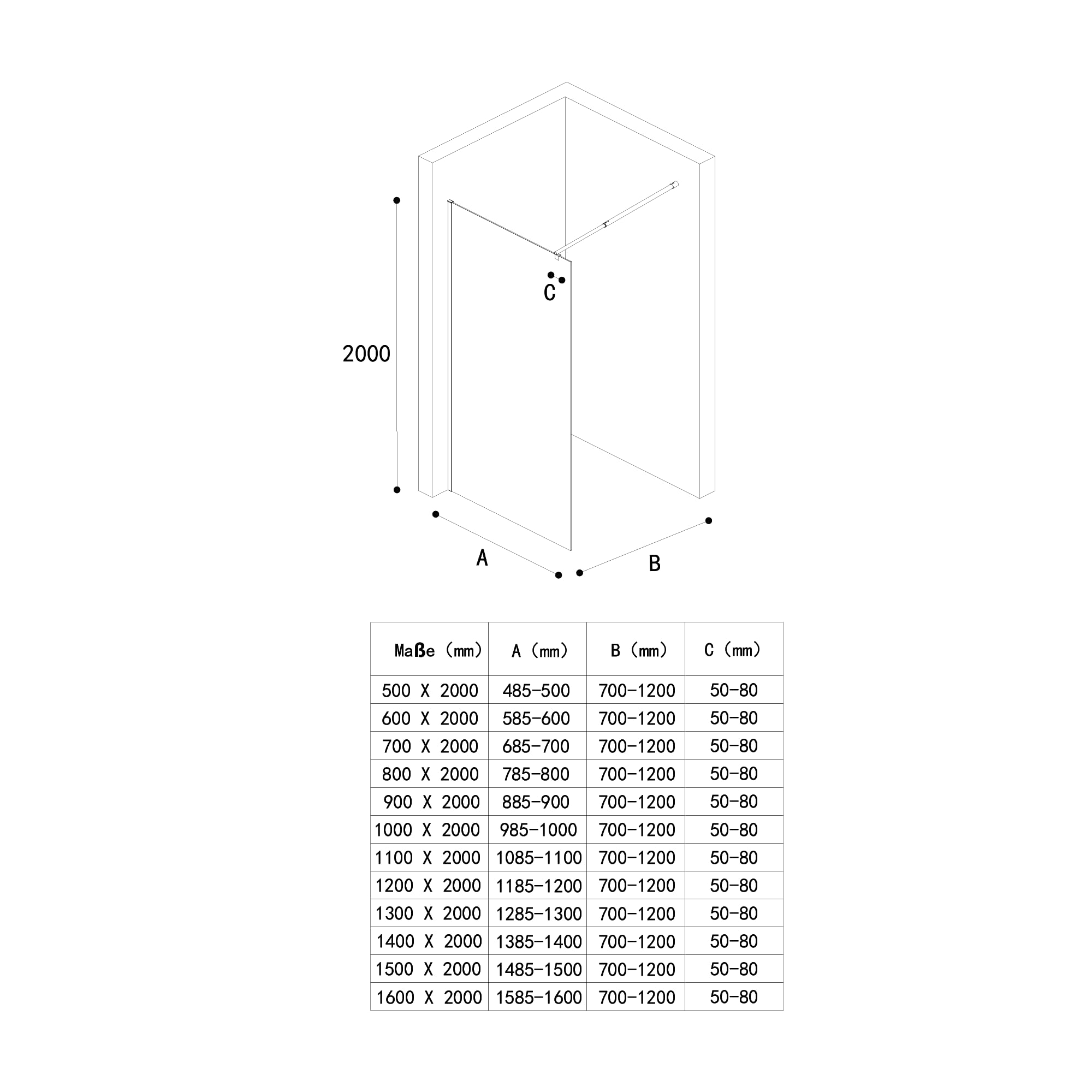 doporro Box Doccia Walk-In 80x200 cm, Parete Doccia Fissa in Vetro Temperato Fumé 10 mm con Barra Stabilizzatrice Regolabile e Profilo Cromato – Bremen02VG