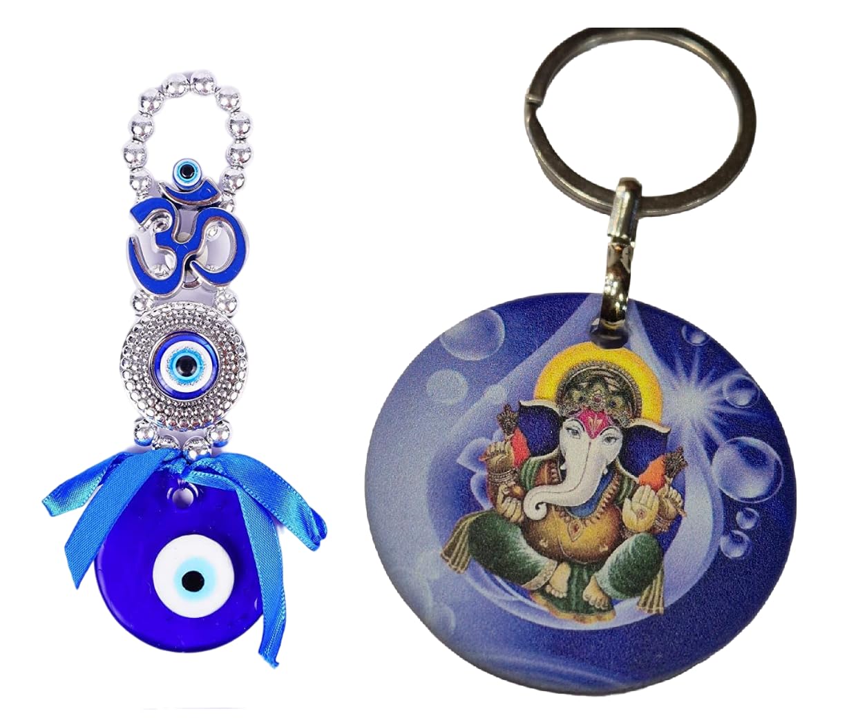 DT DECTONE Combo of Ganesha Keychain with Om Evil Eye Hanging for Car, Home Entrance Door Decoration,Lucky Nazar Battu for Home Protection