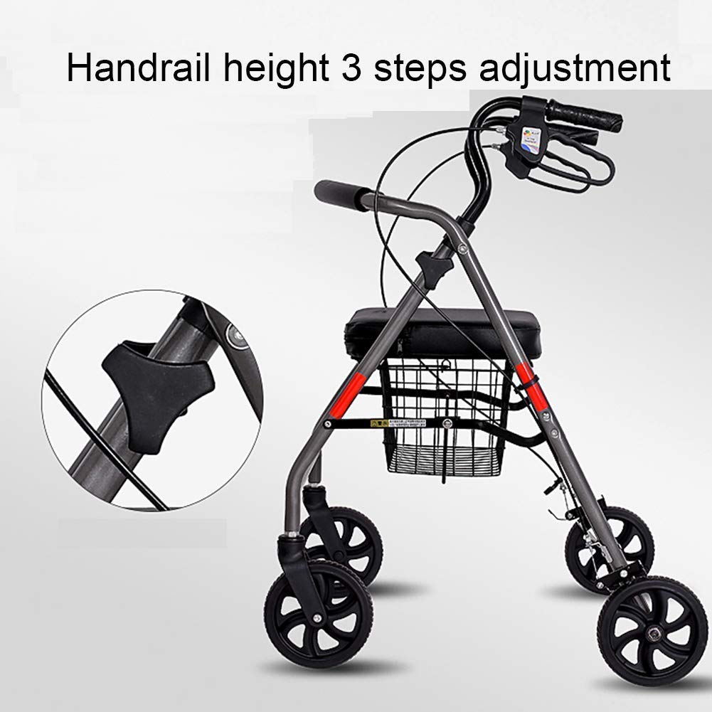 Gehhilfe, Rollator, zusammenklappbarer Vierrad-Gehwagen mit gepolstertem Sitz, feststellbaren Bremsen, ergonomischen Griffen, Einkaufskorb, eingeschränkter Mobilitätshilfe „It's so Kind of You“