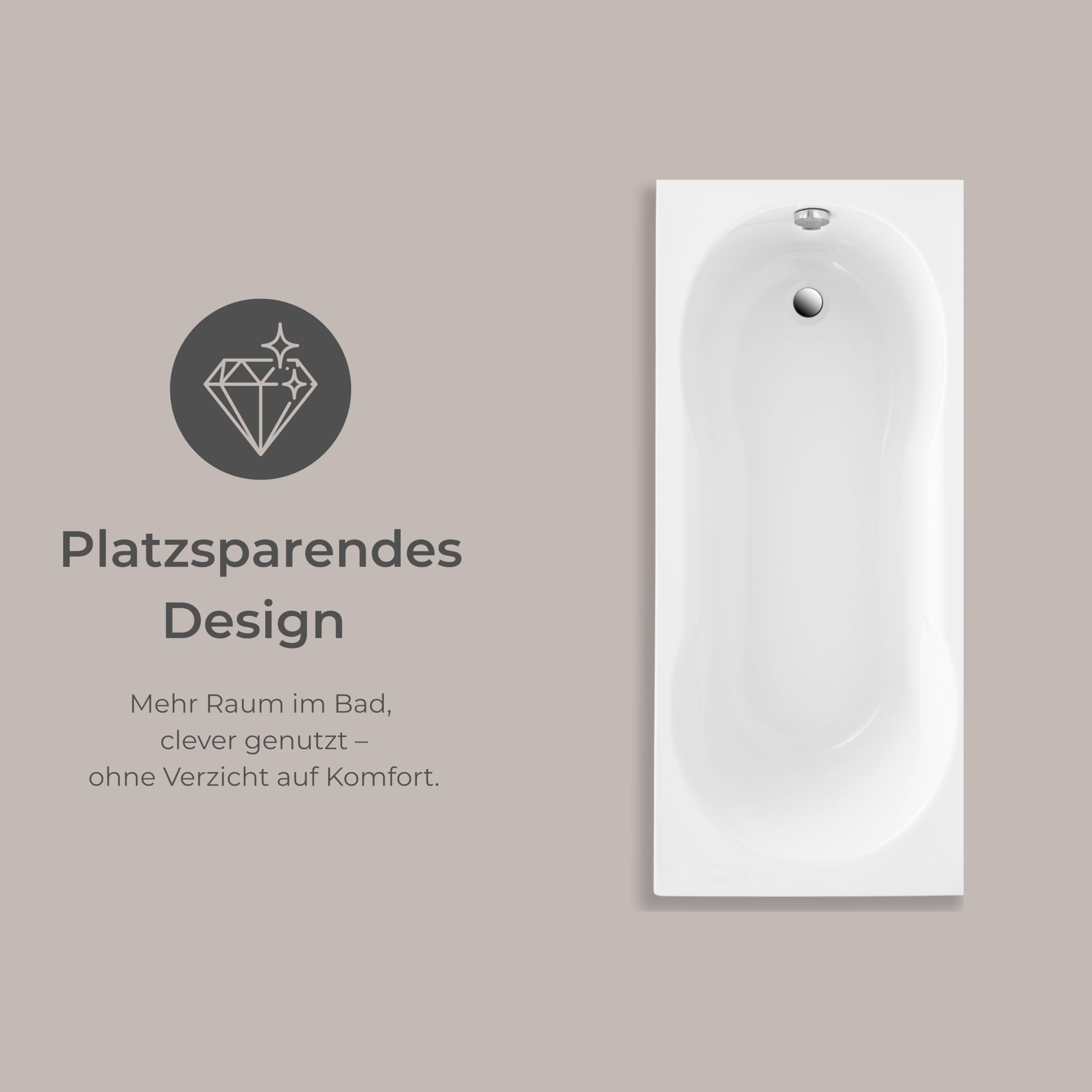 Schulte Badewanne Ozea 170x75 cm, Acryl, Weiß glänzend