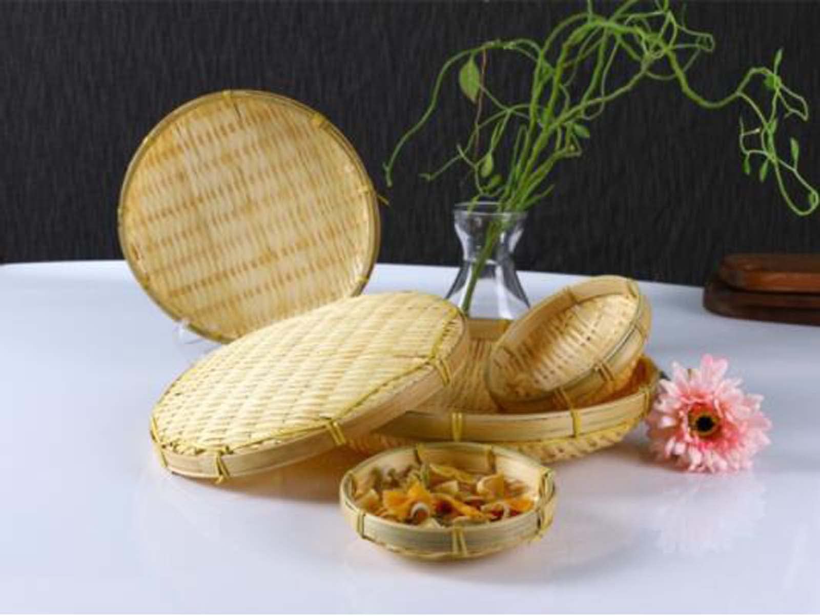 ZEALMAX Handmade Bamboo Storage Basket, Rice Sieve Bamboo Fruit Plate for Household Use, 30 cm (11.8 Inches)