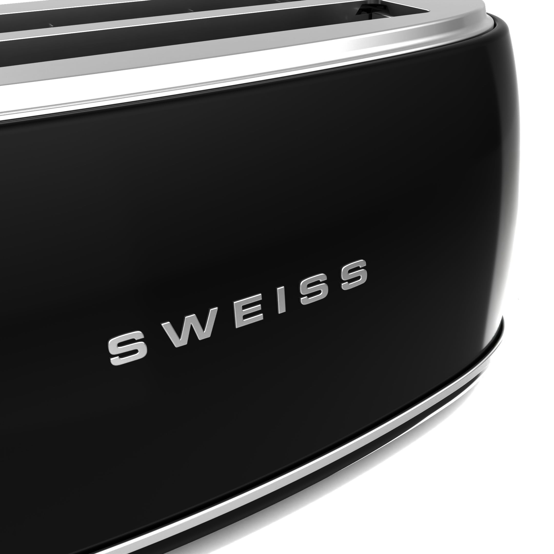 SWEISS Tostador GRV9 vintage, 2 ranuras, 6 niveles de potencia, Descongelación, Baguettes, Rápido y uniforme, Fácil limpieza, Bandeja recogemigas, Negro, 1500 W