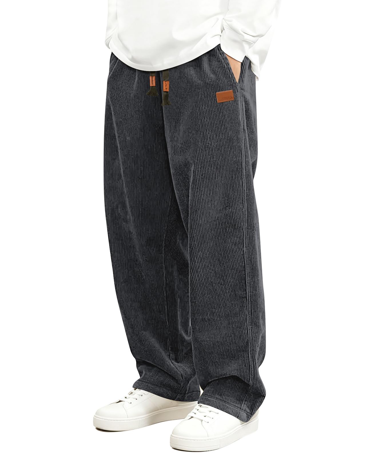 HMIYA Cord Hose Herren Chinohose Regular Weites Bein Hosen Mode Freizeithose Baumwolle Elastische Taillemit Taschen
