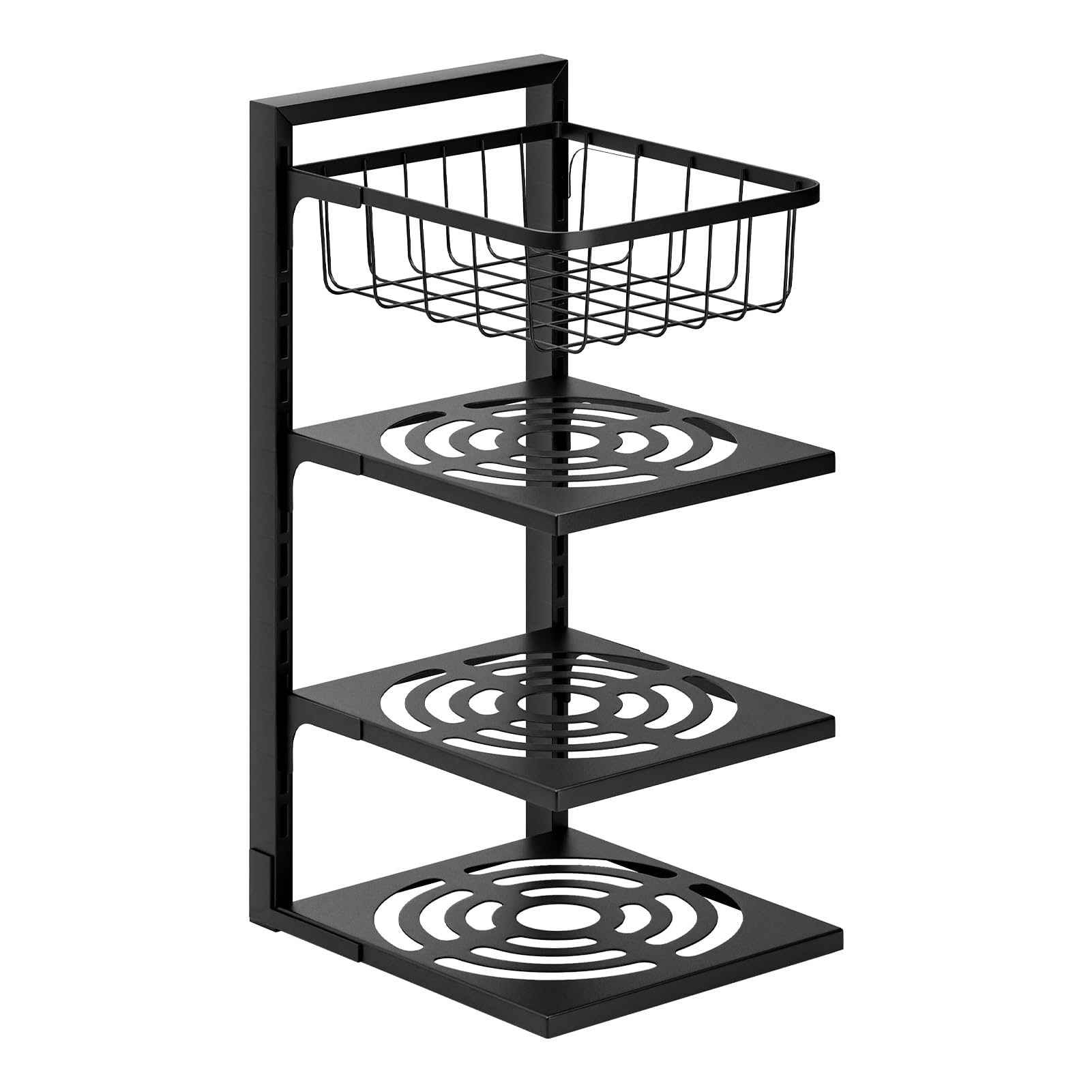 Organizzatore per pentole e padelle, organizer da cucina, armadietto, organizer regolabile, organizer a 4 livelli, cucina, bagno, ufficio, colore nero, 4 strati