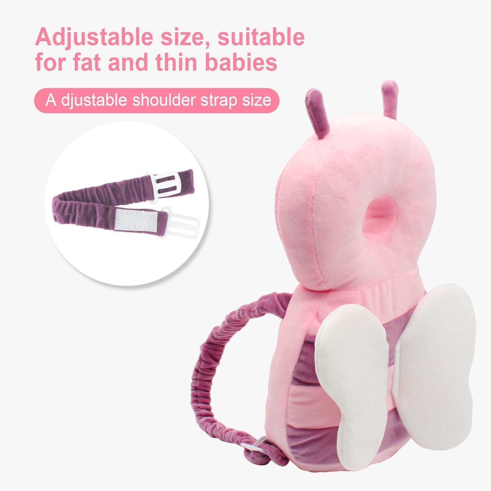 Protector de Cabeza para Bebés, Almohadilla Protectora Ajustable Contra Impactos, Suave y Transpirable, Adecuada para Bebés que Gatean de 4 y 36 Meses (Rosa)