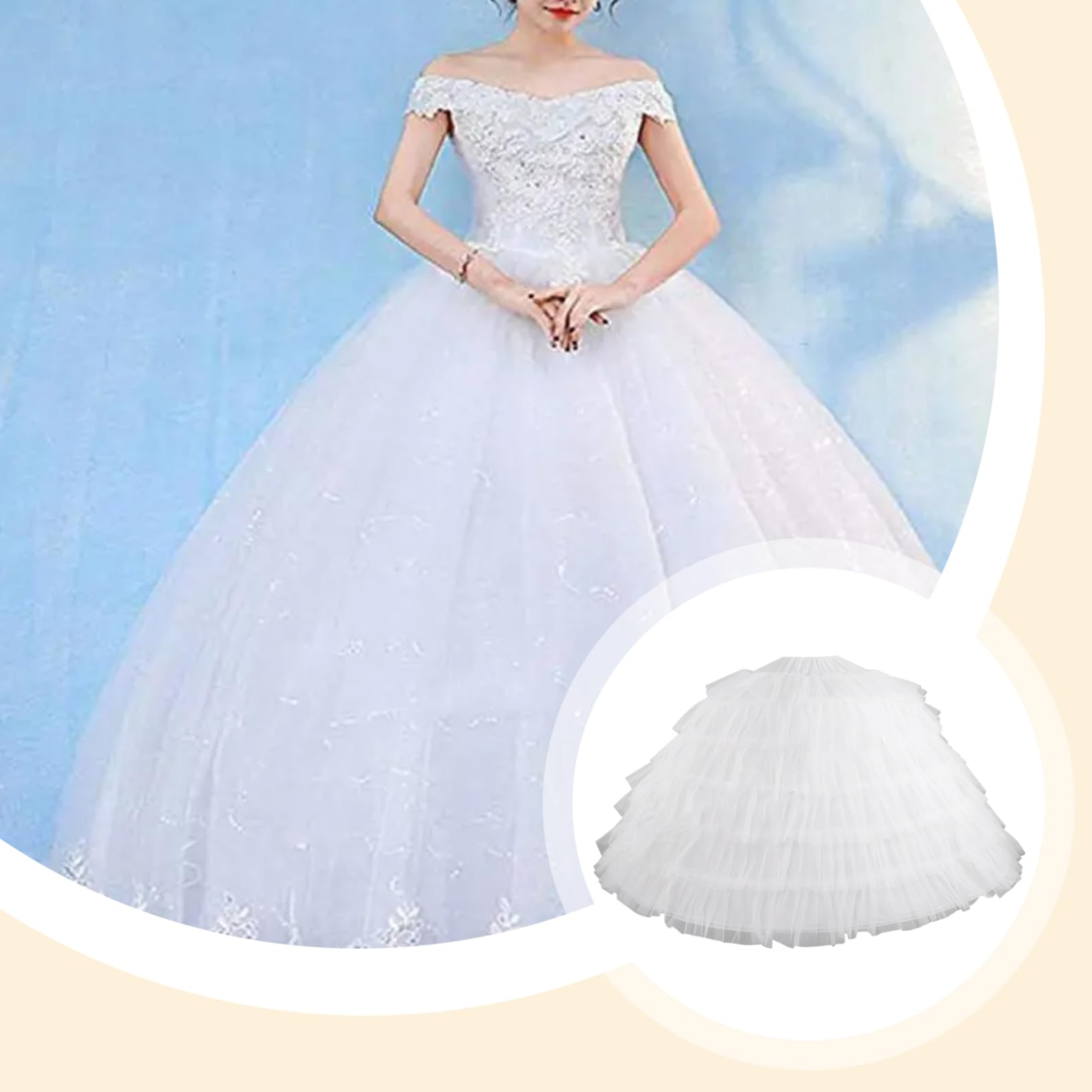 Petticoat-Rock, 6 Reifen, Unterrock, Tüll-Petticoat, 109, 2 cm lang, Petticoats für Frauen unter dem Kleid, Verstellbarer Braut-Reifrock für Hochzeit, Ballkleid, Zeremonie, Abschlussball.