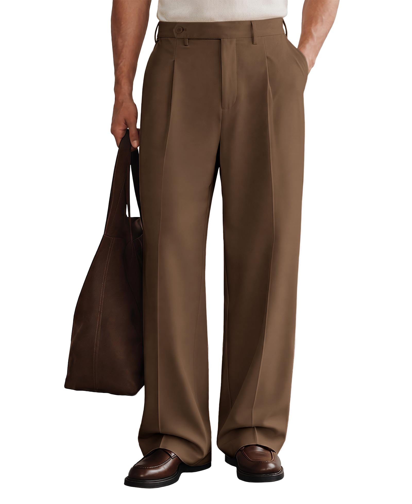 Mens Casual Dress Pants Pleated Old Money Wide Leg Baggy Pants Fall Relaxed Fit Slacks Work Trousers