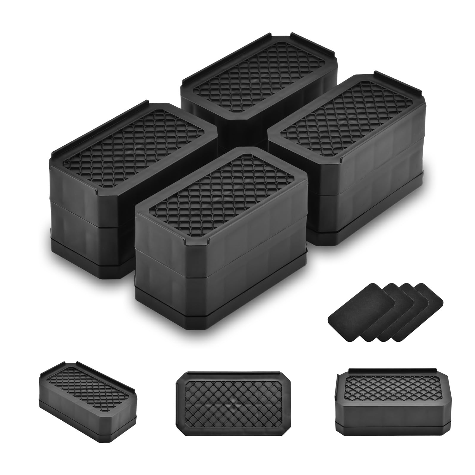 EclatBain Rectangular Adjustable Bed Risers 3&amp;4.3 Inch, 4000 lbs, 4 Pack