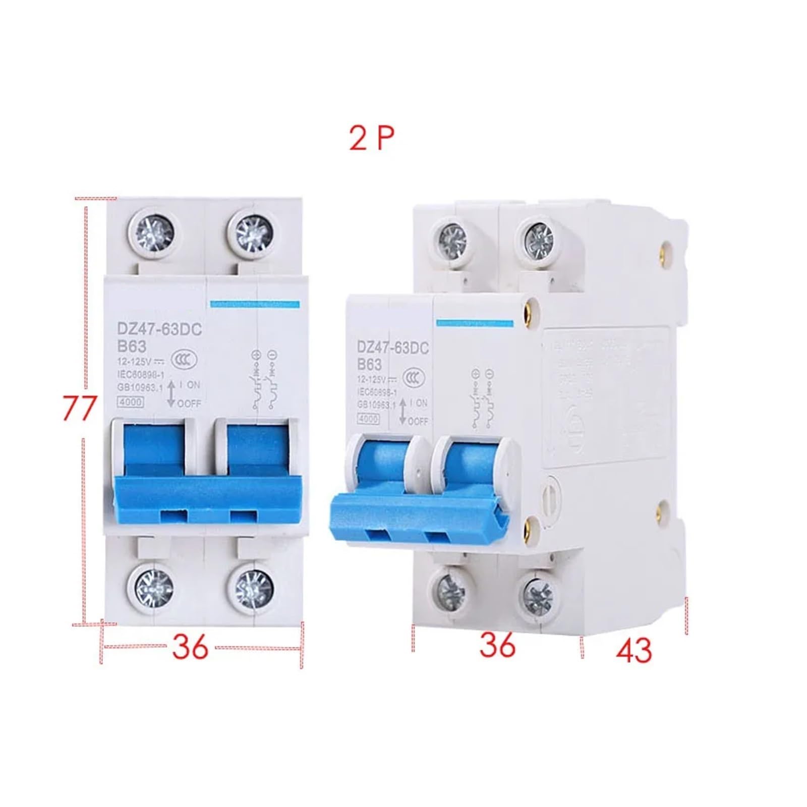 1 x wyłącznik automatyczny DC 12 V, 24 V, 36 V, 48 V, 60 V, 72 V, 110 V, 120 V, przełączniki 3 A, 6 A, 10 A, 16 A, 20 A, 25 A, 32 A, 40 A, 50 A, 63 A, zabezpieczenie przeciwprzepięciowe (2P, 25A)