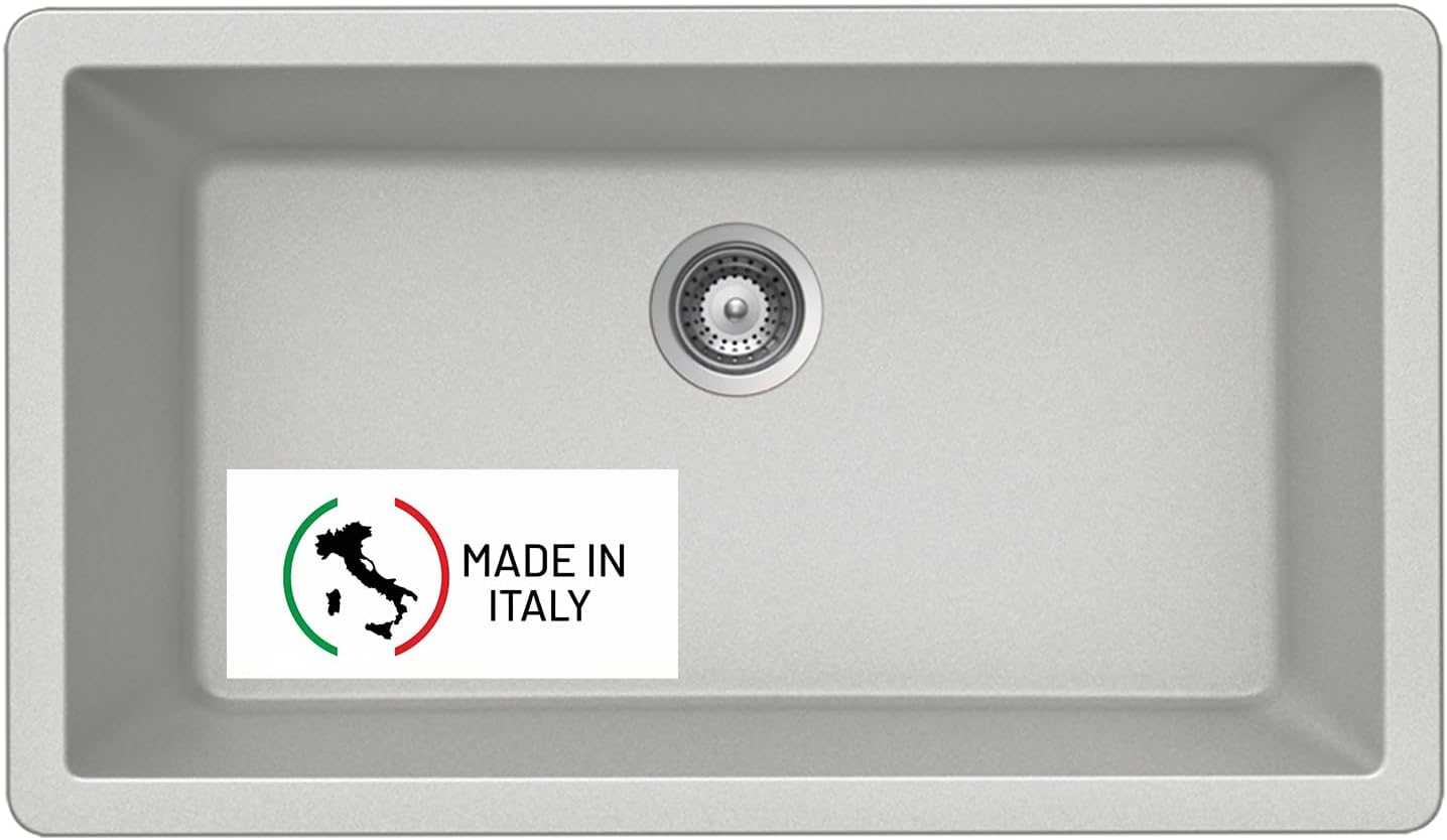Cassiano 33 inch Thunder Granite Composite Undermount Single Bowl Kitchen Sink - V-100U THUNDER