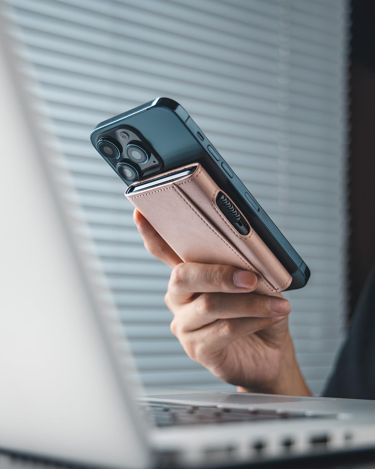 VULKIT Magnetic Wallet Card Holder Phone Card Holders Slim Leather Pop Up Case NFC/RFID Blocking, Compatible with iPhone 16/15/14/13/12 Series Pink - Image 4