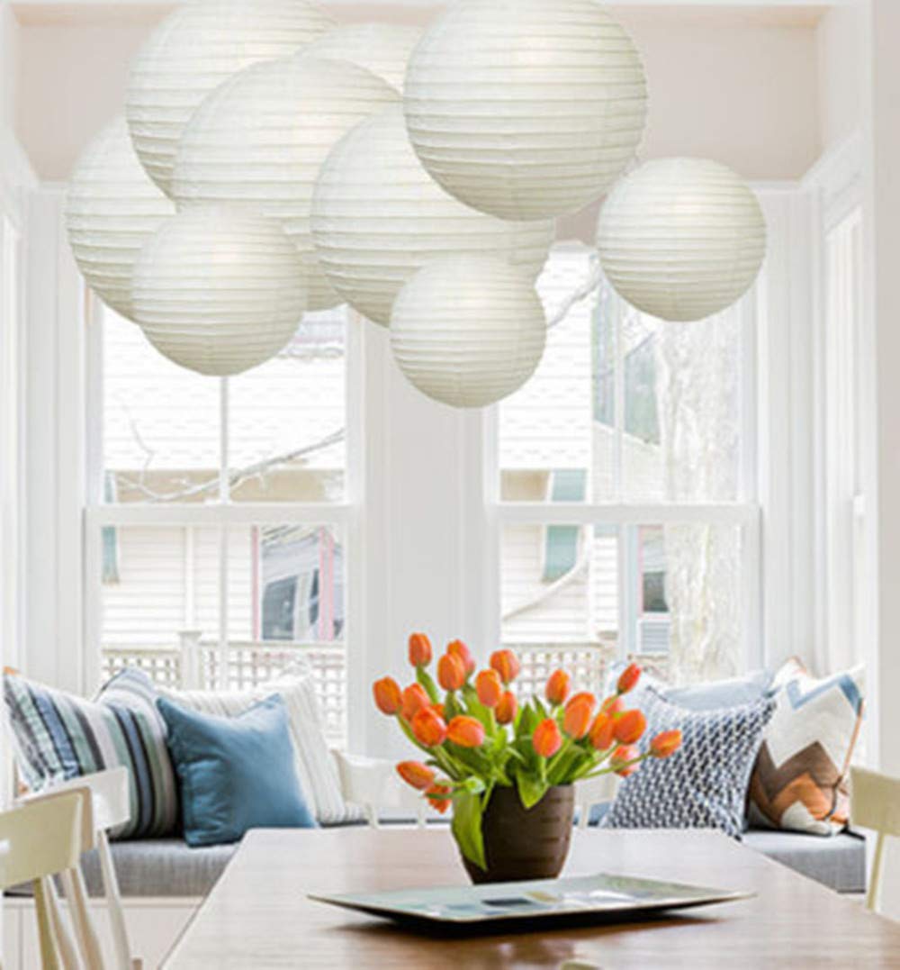 A Liittle Tree 9 Piece Mixed New Round Paper Lanterns Lamp Wedding Birthday Party Decor By A Little Tree (White Shade), 8 Inches + 10 Inches