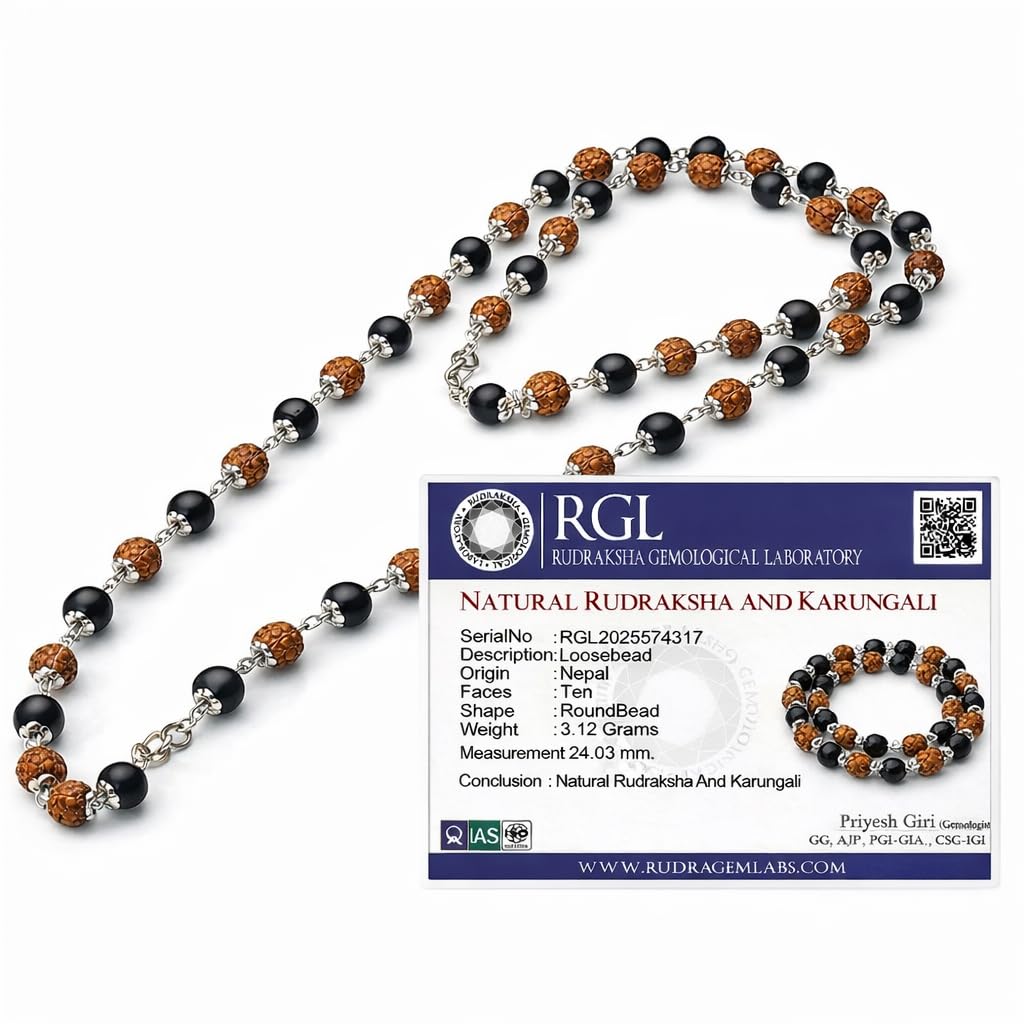 SHIVOHAM Divya Raksha Rudraksha & Karungali Mala 54 Beads(8mm) | Spiritual Protection, Wisdom & Positivity | Original Rudraksha | Original Karungali Beads | Gift for Men & Women