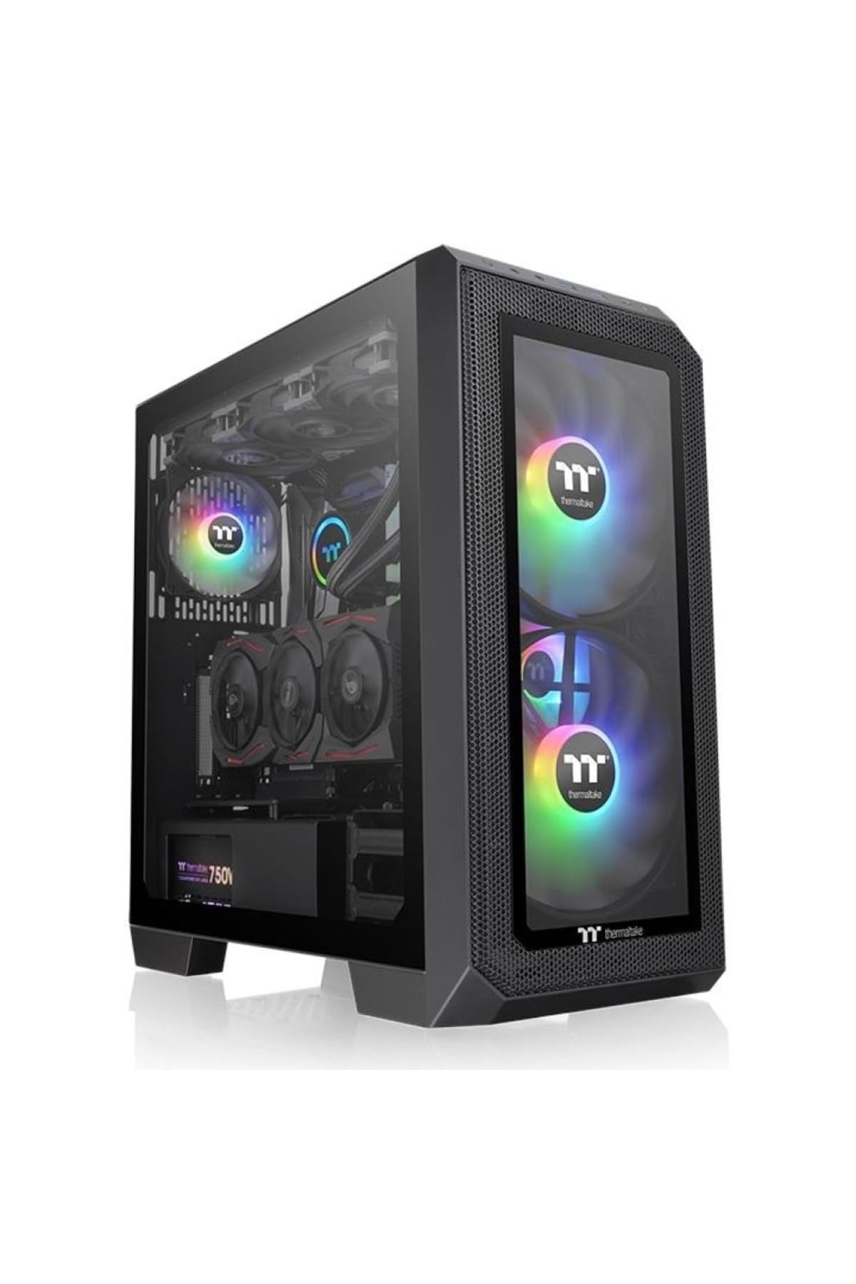 ThermaltakeView 300 MX TG ARGB Motherboard Sync E-ATX Mid Tower Computer Case - 2x200mm Front & 1x120mm Rear Fan, Interchangeable Tempered Glass Mesh Panel Black
