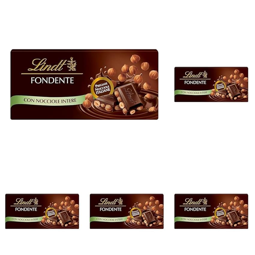 Lindt Tavoletta Classica Cioccolato Fondente con Nocciole, Formato 100g (Confezione da 5)