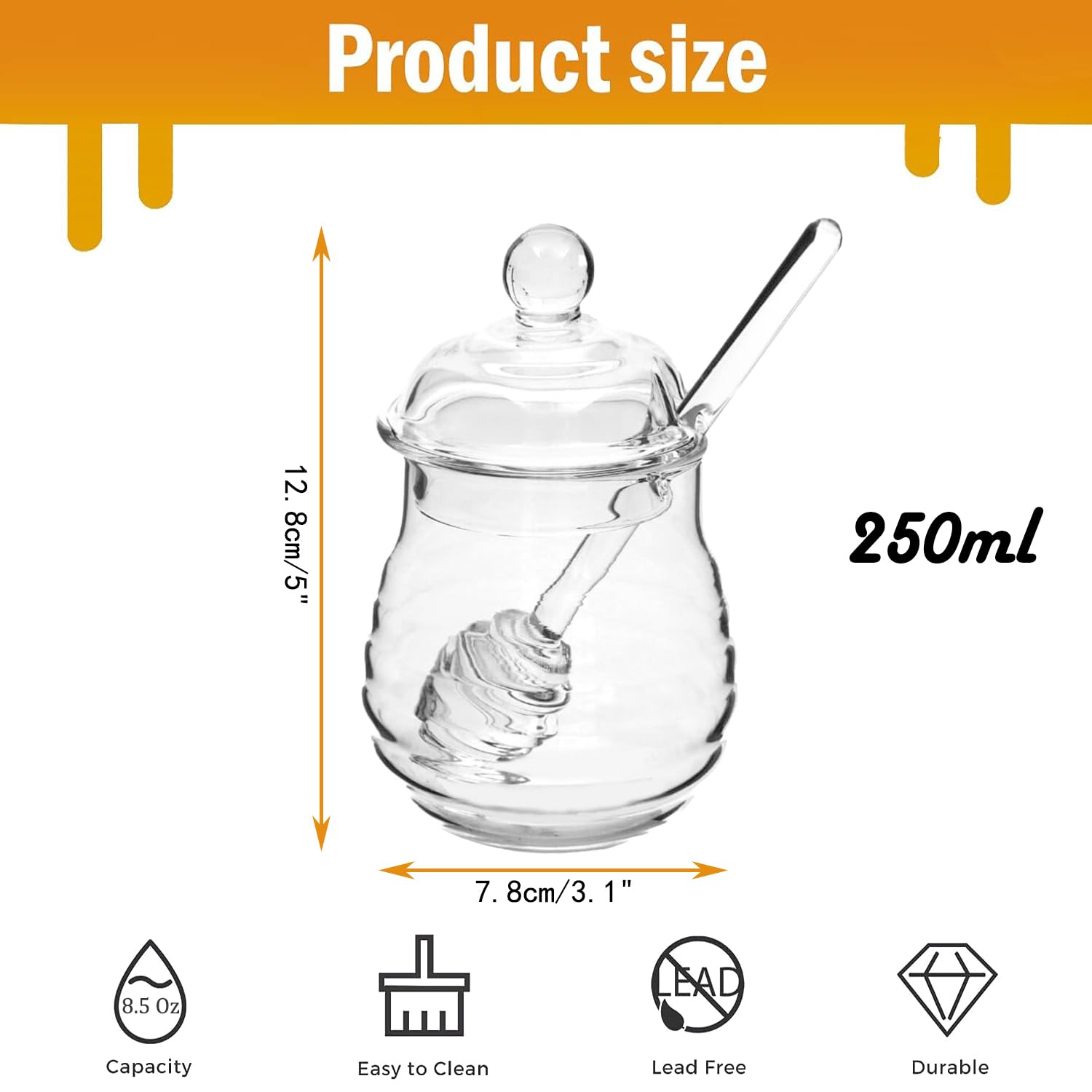 Barattolo Miele In Vetro 500ml Con Cucchiaio Di Legno - Dispenser Per Miele E Sciroppo - Foto 6