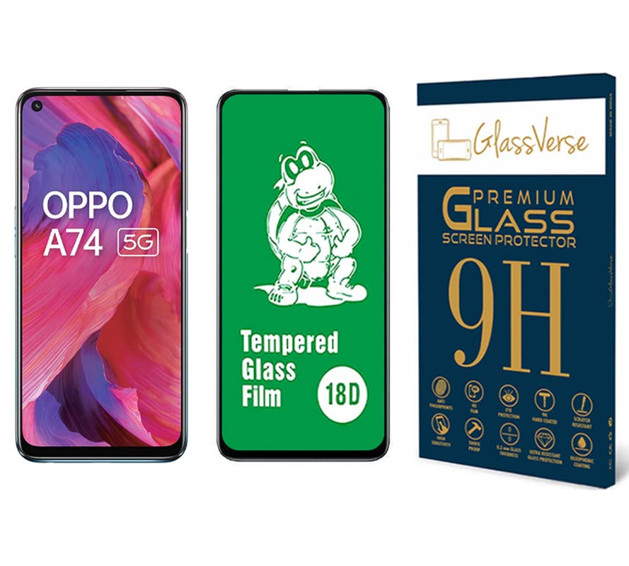 GlassVerse 18D Tempered Glass With Inbuilt Airbag Borders For Oppo A74 5G (Pack of 1) With Free Installation Kit Full Screen Coverage If Received Damaged-6.43 Inch