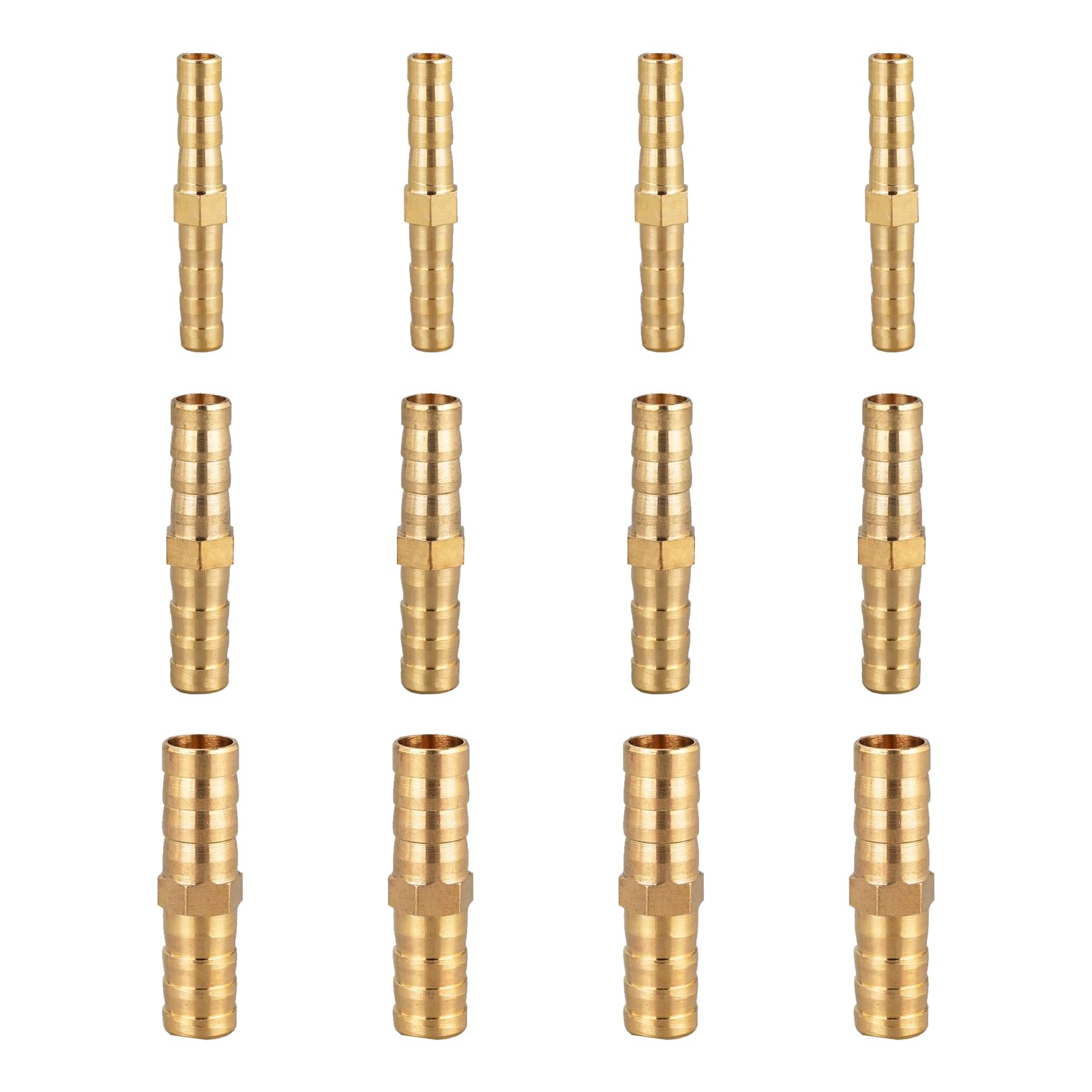 12 Pcs Barb,Hose Joiner Connector 6mm 8mm 10mm Brass Barbs Splicer Fitting Hoses Coupler Line Connectors Straight Pipe Connection Joint Fittings Splicers 2 Way Elbow Adapter,for Water Gas Oil Petrol