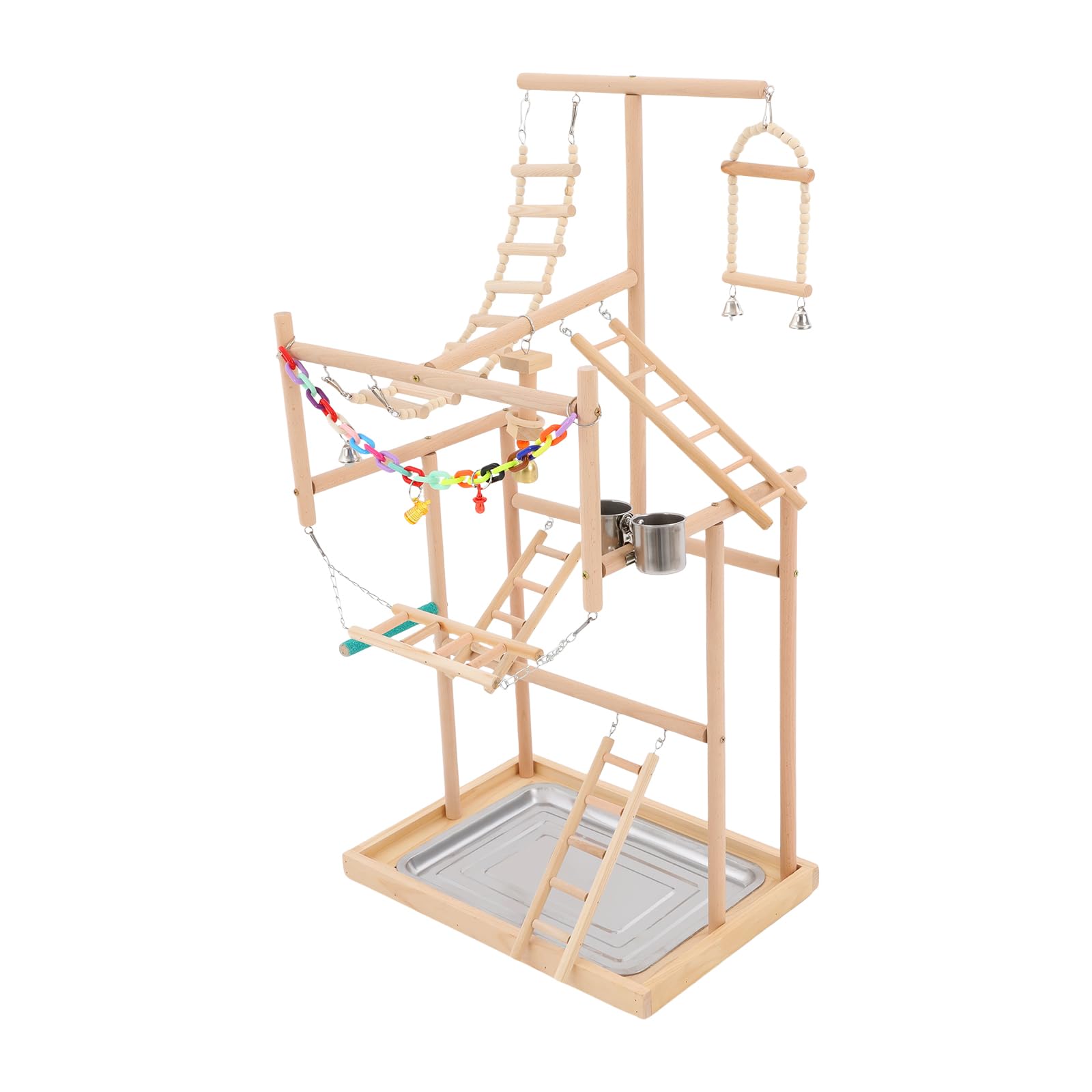 Soporte para loros, parque infantil para pájaros, juguete de 4 pisos, parque de loro, para pájaros pequeños y medianos 48 x 33,5 x 94,5 cm