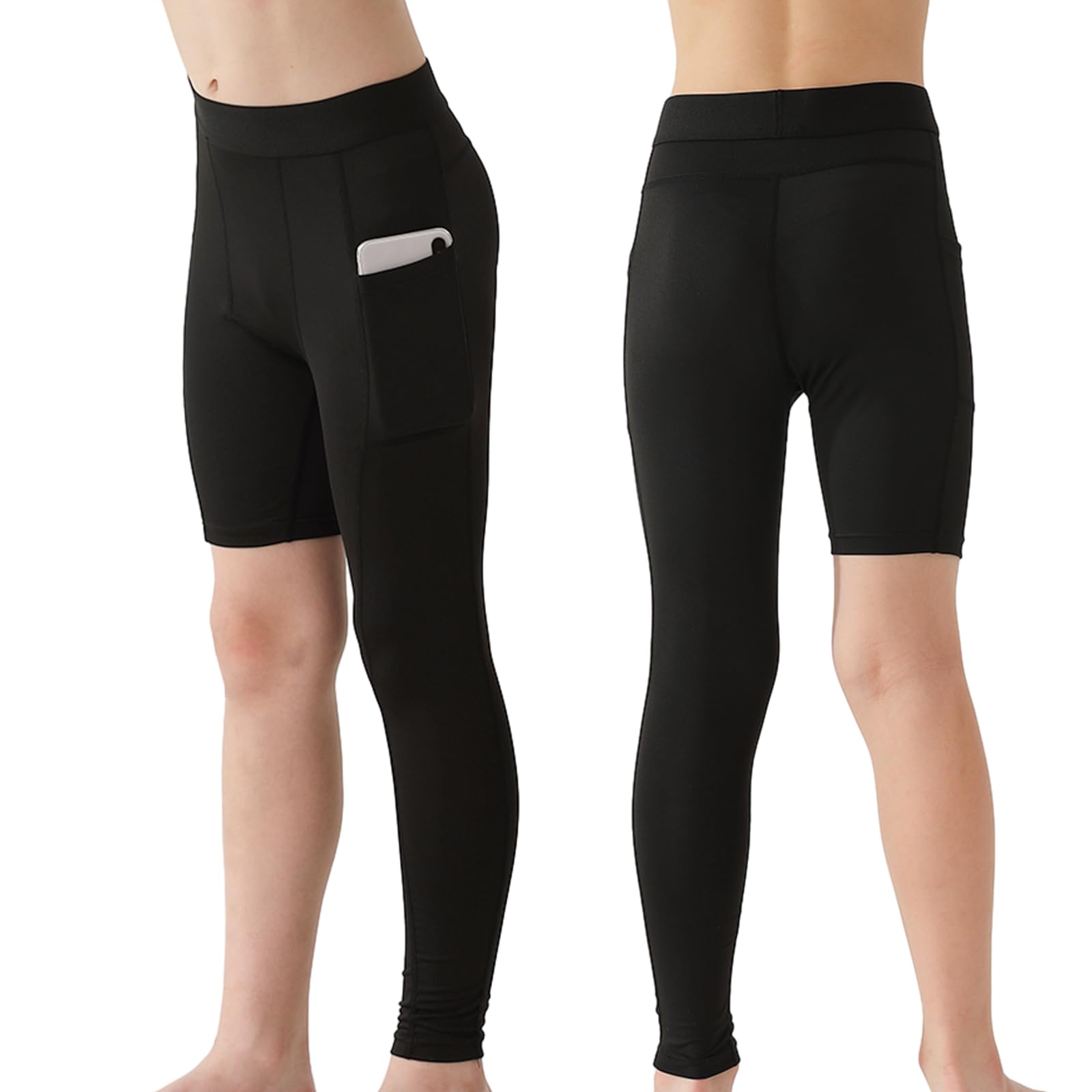 Valcatch Boys Youth Single Leg 3/4 Compression Tights with Pockets Sports Compression Pants One Leg Basketball Leg Sleeves