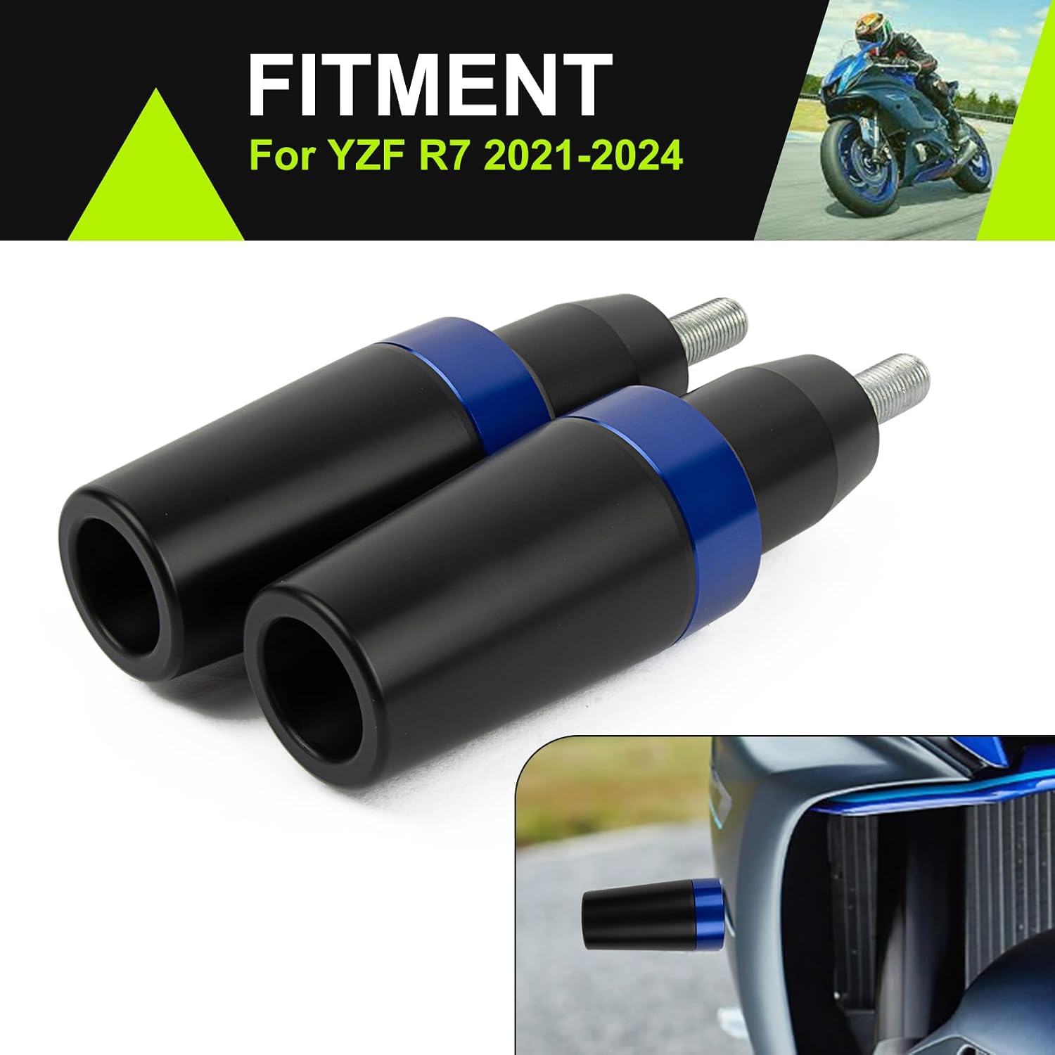 R7 Frame Sliders Falling Protection - PSLER Motorcycle Cnc Aluminium Crash Bar No Cut Slider Protector Accessories for YZFR7 2021 2022 2023 2024 2025,Blue