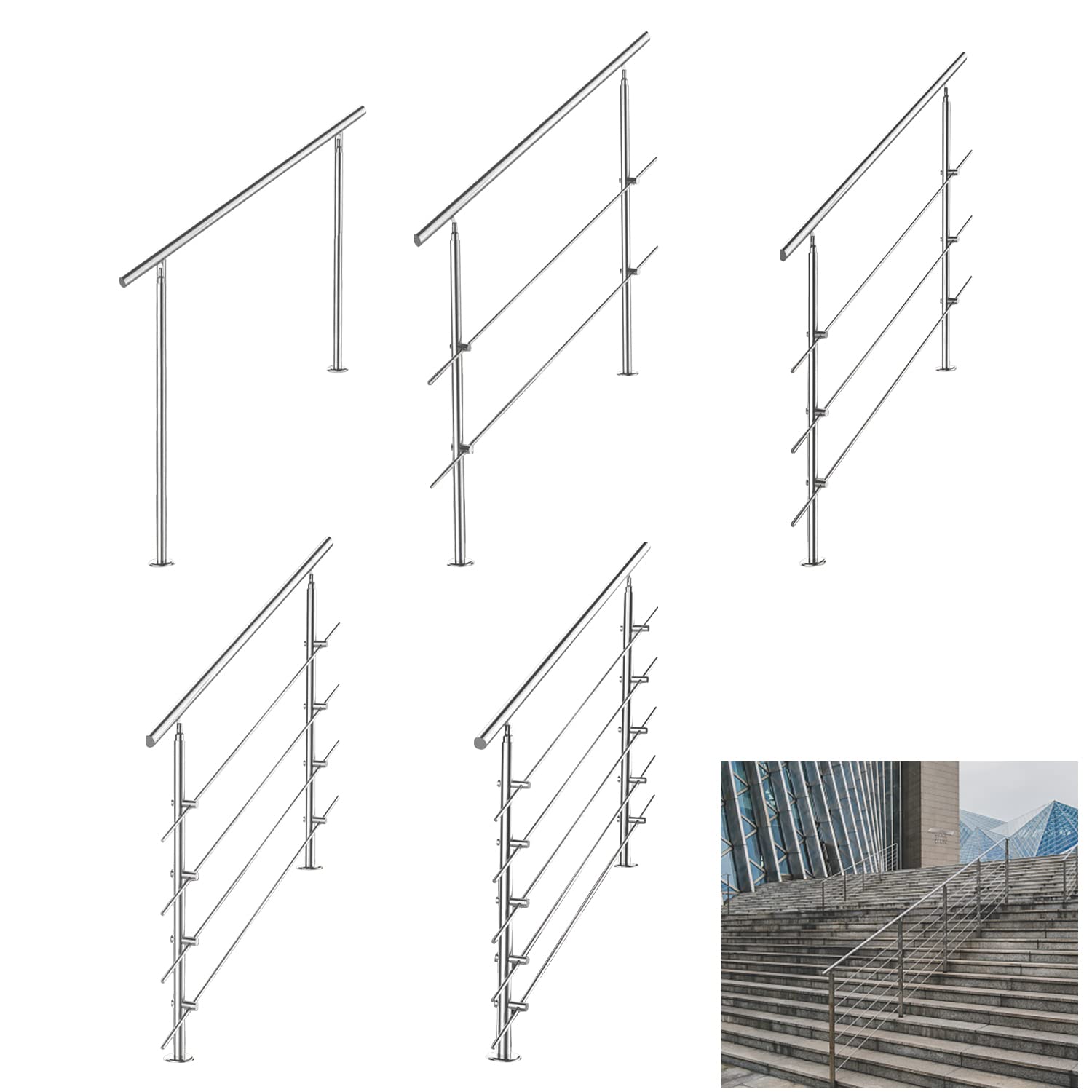 Edelstahl Handlauf Treppengeländer Geländer für Treppen Brüstung Balkon 100CM mit 2 Querstreben Ø 42mm für innen & außen