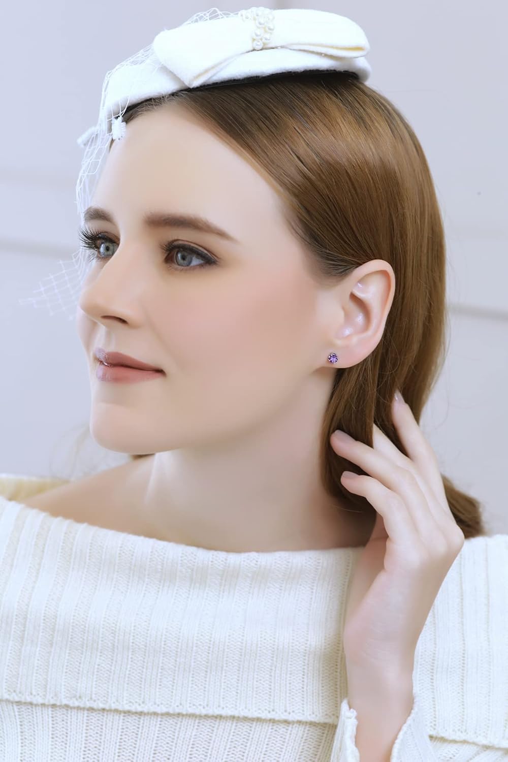 Sterling Silver African Amethyst Round-Cut Solitaire Stud Earrings for Women - Image 3