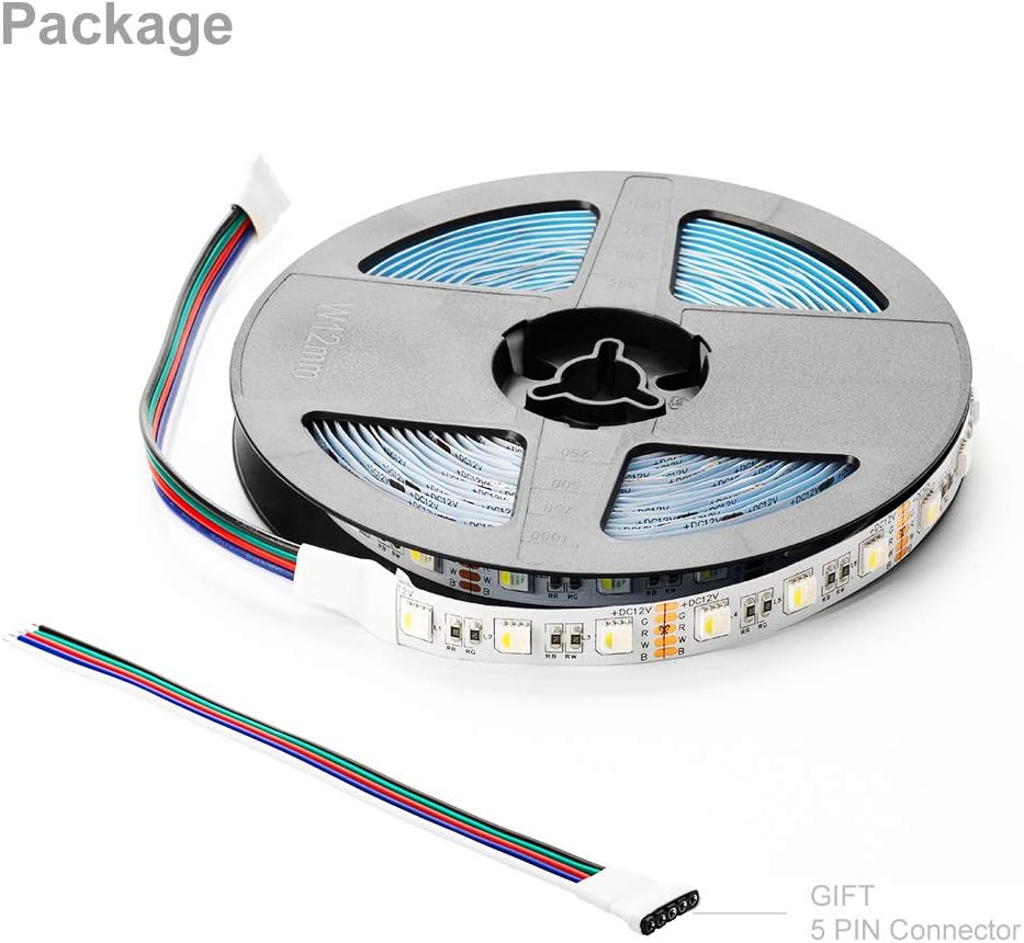 BTF-LIGHTING 5050 RGBW RGB+Cool White(6000K-7000K) 4 Colors in 1 LED Tape Light DC12V 5m 16.4ft 60LED/m Multi-Colored IP30 White 12mm PCB for Bedroom Kitchen Home Decoration(No Adapter or Controller) - Image 7
