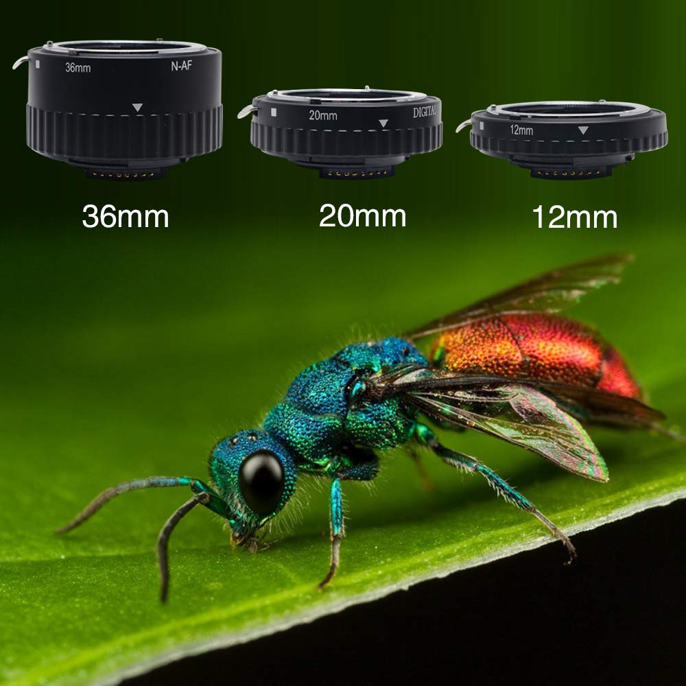 MK-N-AF Set di tubi di prolunga macro per fotocamere DSLR Nikon F, con messa a fuoco automatica e metallo con supporto in plastica