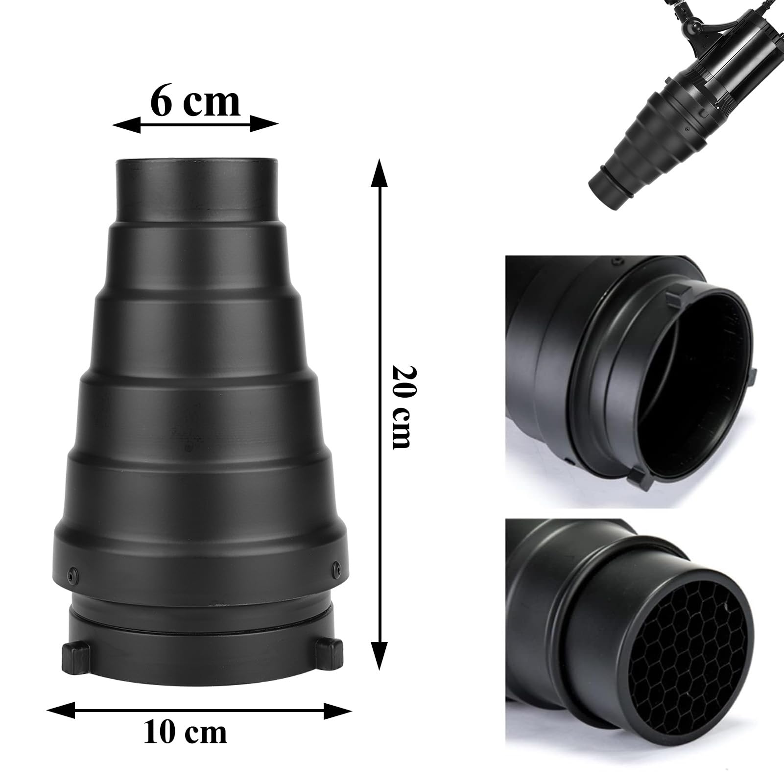 Kit Snoot Conico Per Flash Bowens - Con Griglia A Nido D'Ape E 5 Filtri Colore Per Studio Fotografico - Foto 12