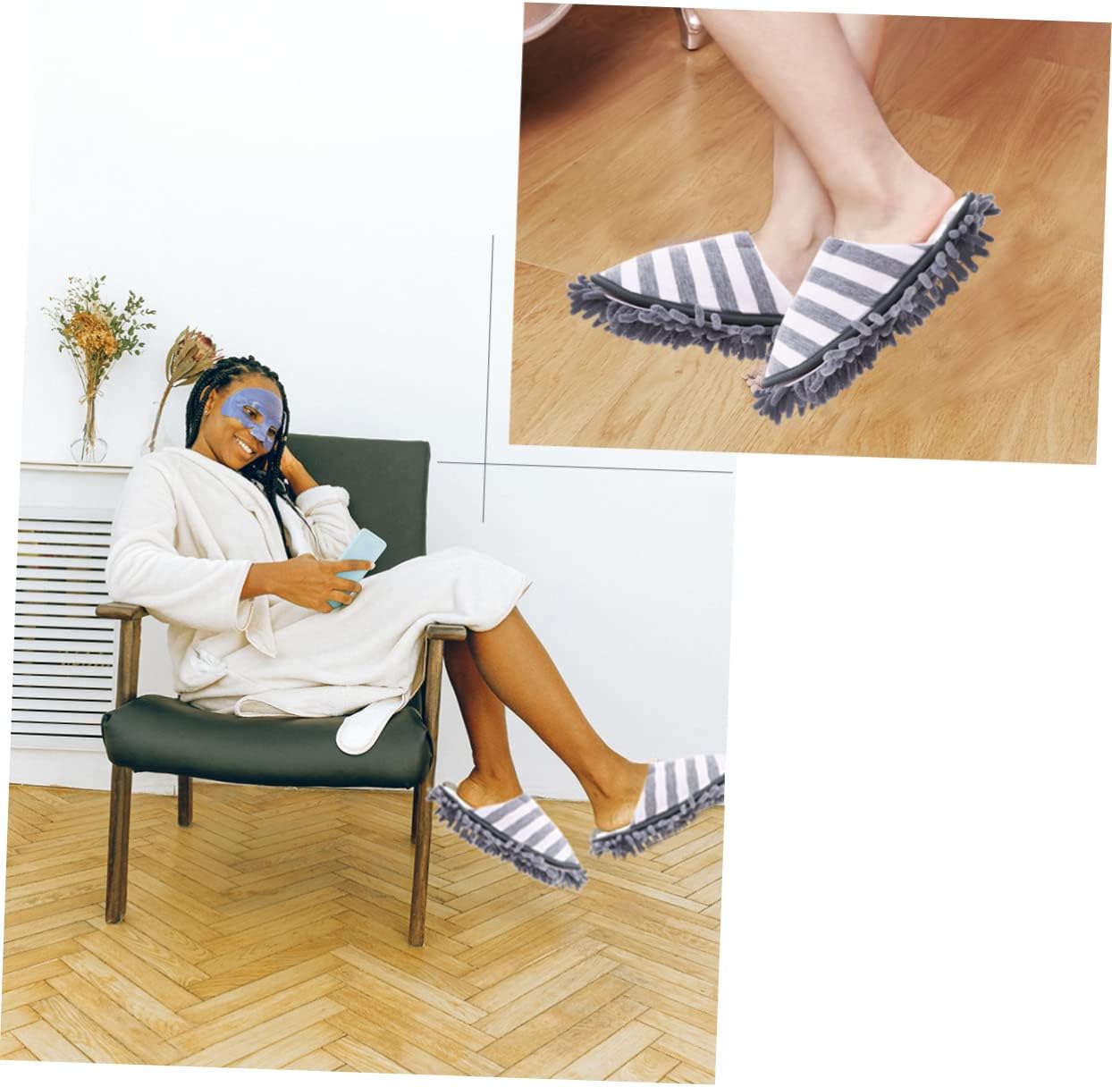 FRCOLOR 2 Pairs Dust Cleaning Slipper Mops Shoes Womans Sandals Cleaning Bath Spa Slippers Travel Slippers Cleaning Mops Mop Slipper Floor Thermal Socks Stripe Miss