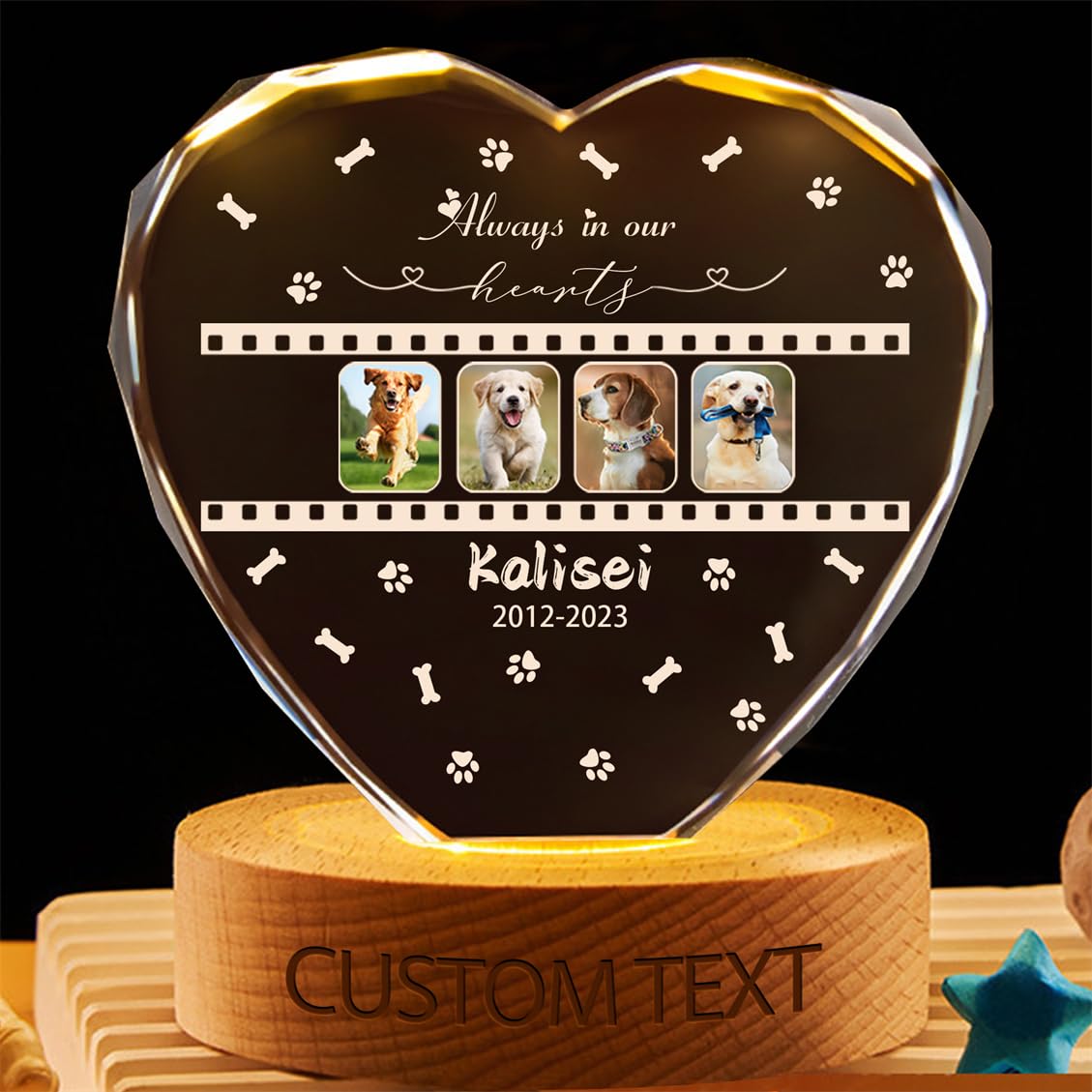 Personalized Pet Memorial Photo Crystal Lamp Custom Loss of Dog Cat Crystal Night Light Dog Remembrance Picture Frame Keepsake Always in Our Heart Sympathy Gift for Pet Owner Birthday Christmas,08