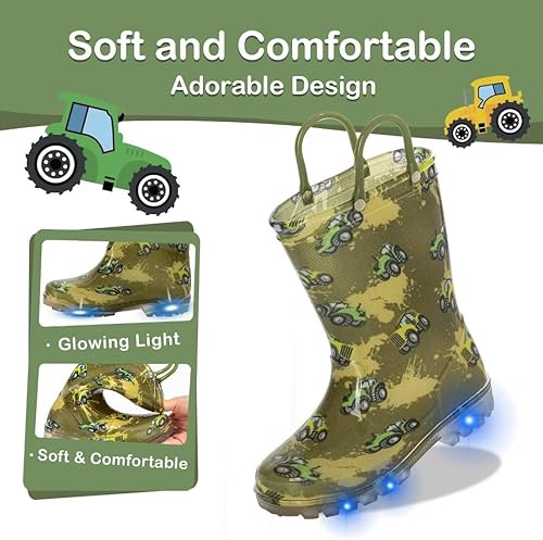 Miniatura 5 de Botas de lluvia para niños y niñas, botas impermeables con luz